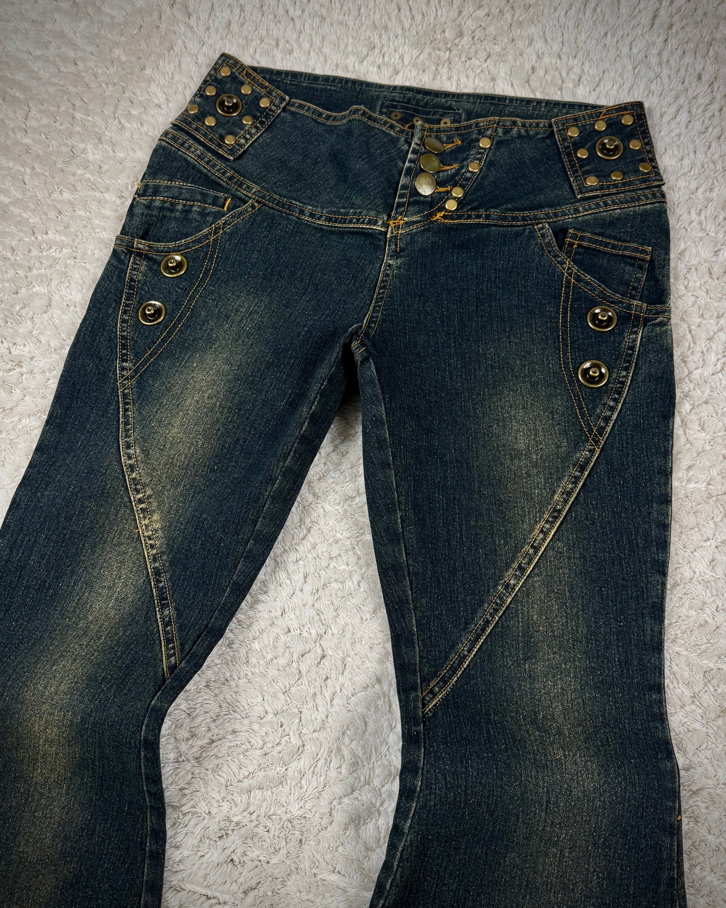 Dreamkey Mud Washed Studded Bell Bottom Flared Jeans