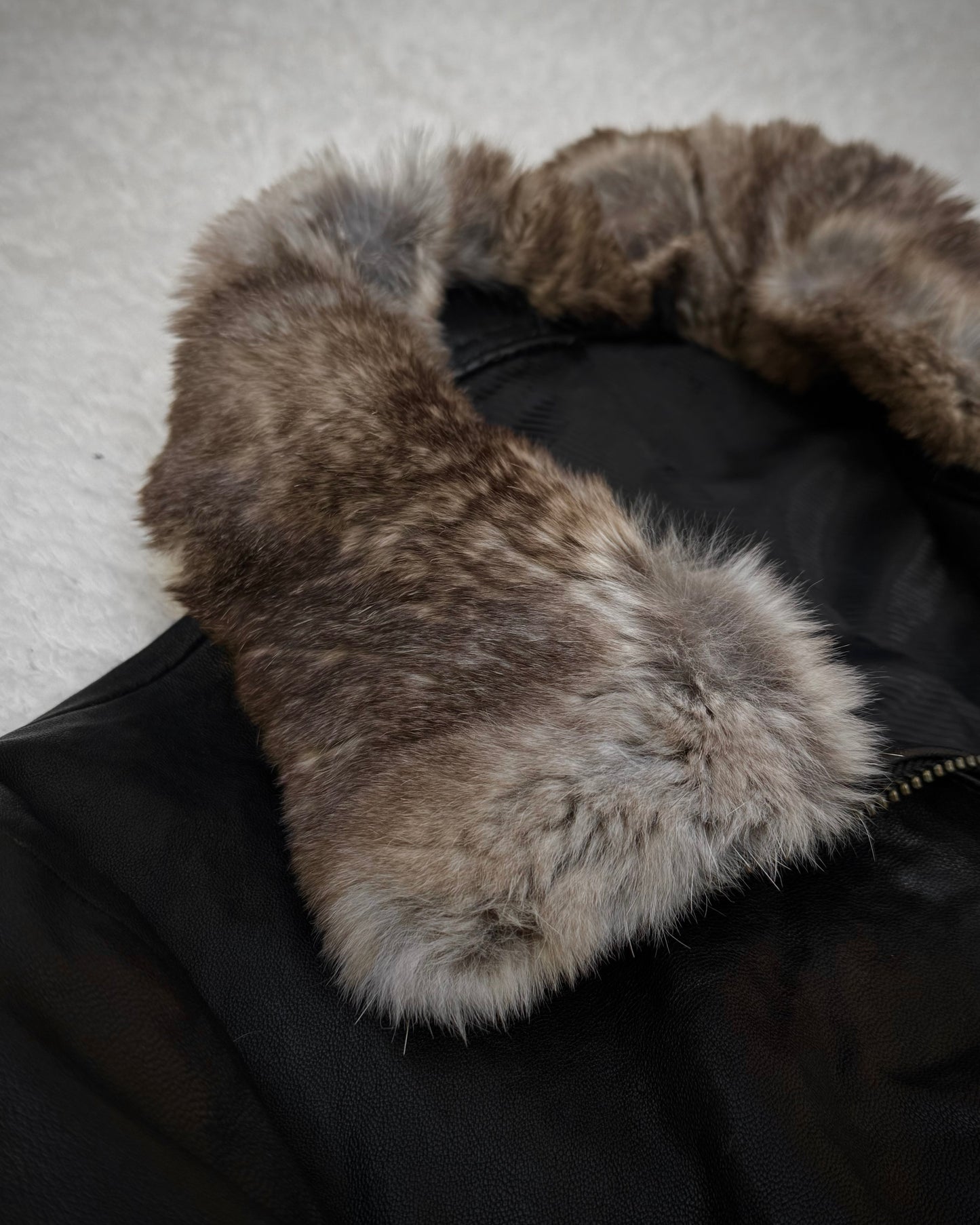 Comme Ça Men Rabbit Fur Collar Sheepskin Leather Jacket