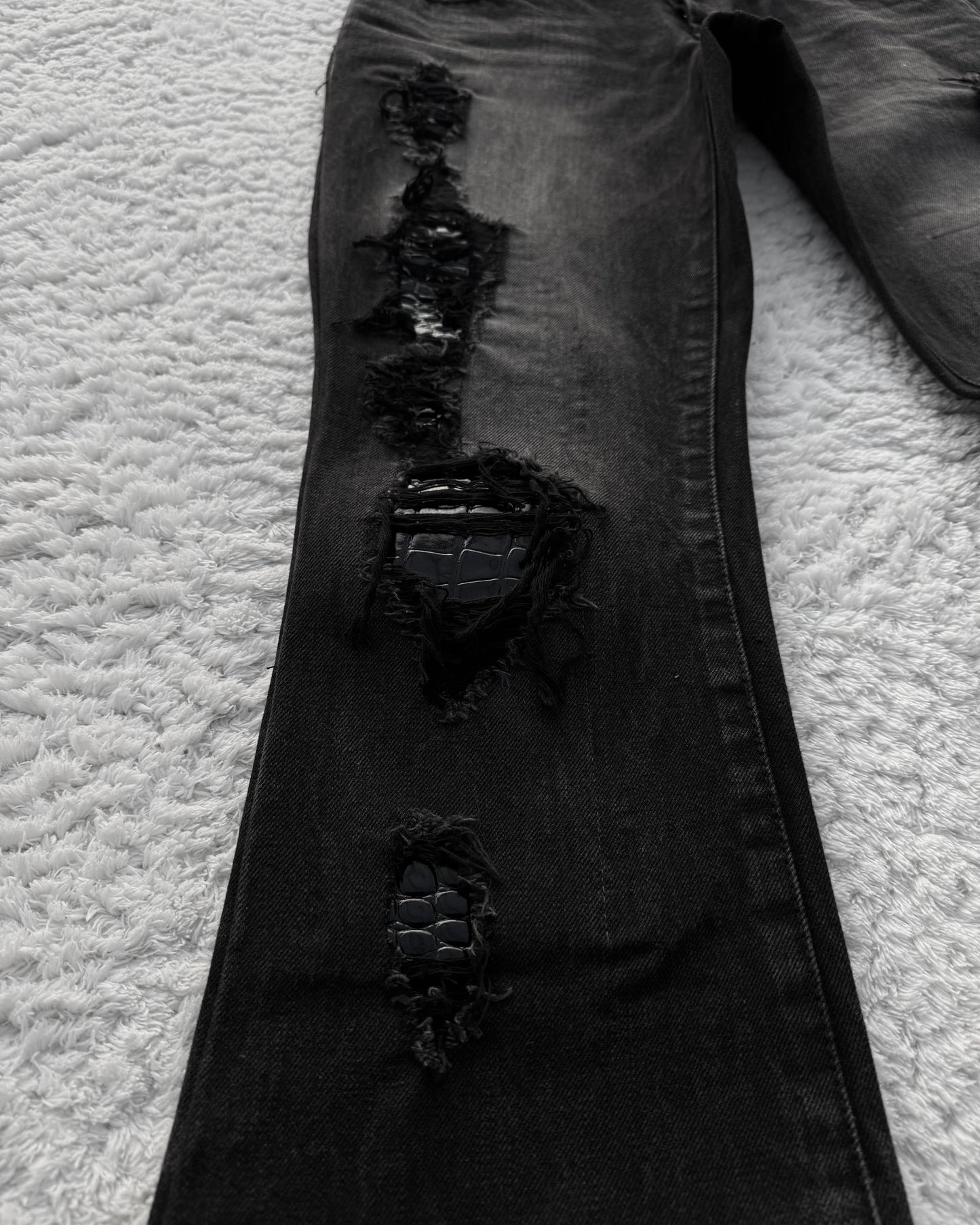 Fuga Croco Repaired Distressed Bootcut Jeans