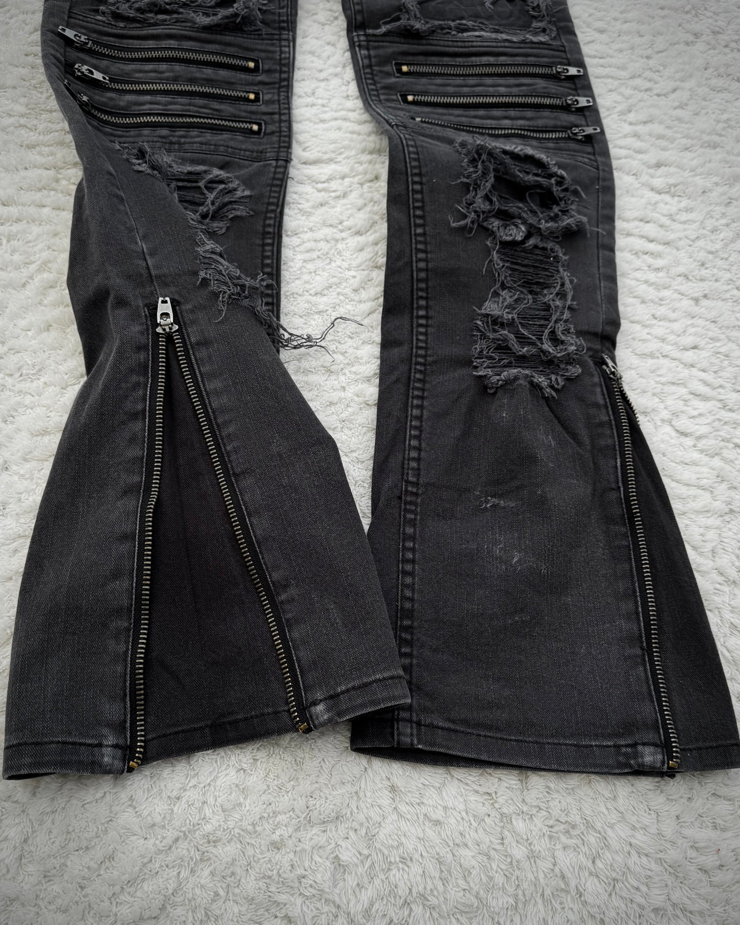 Glad News Repaired Distressing Zippered Skinny Bootcut Jeans