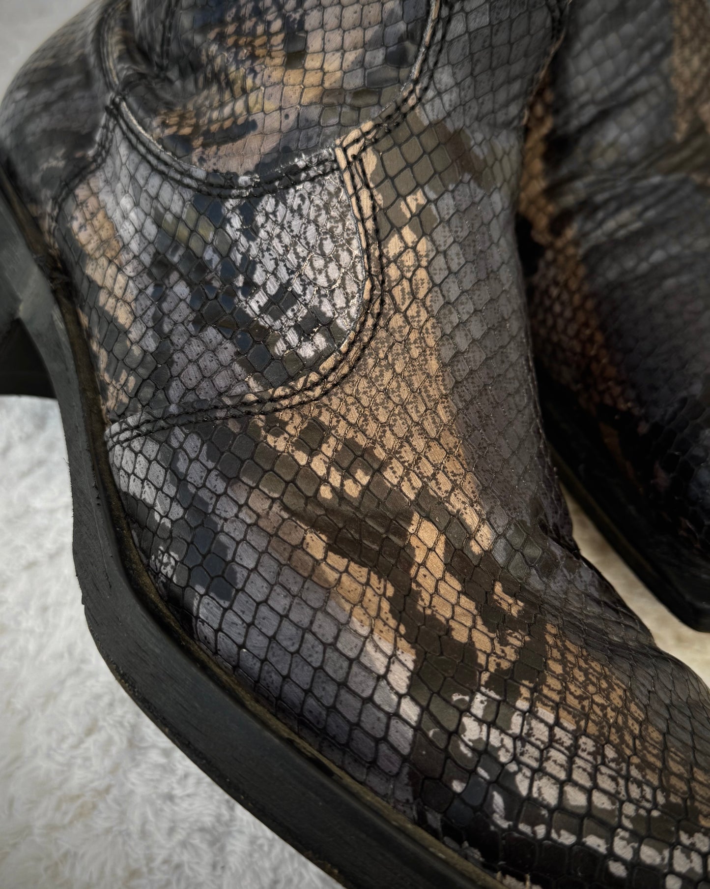 Thunder Earthy Snakeskin Pointed Leather Boots