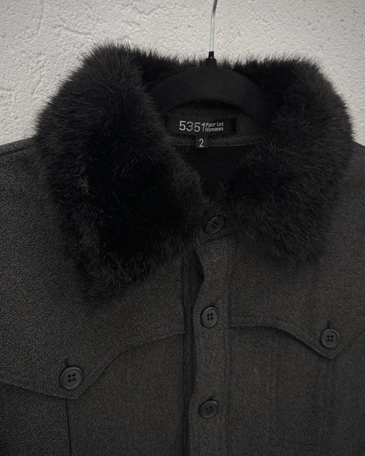 5351 Pour Les Hommes Fur Collar Button Up Shirt
