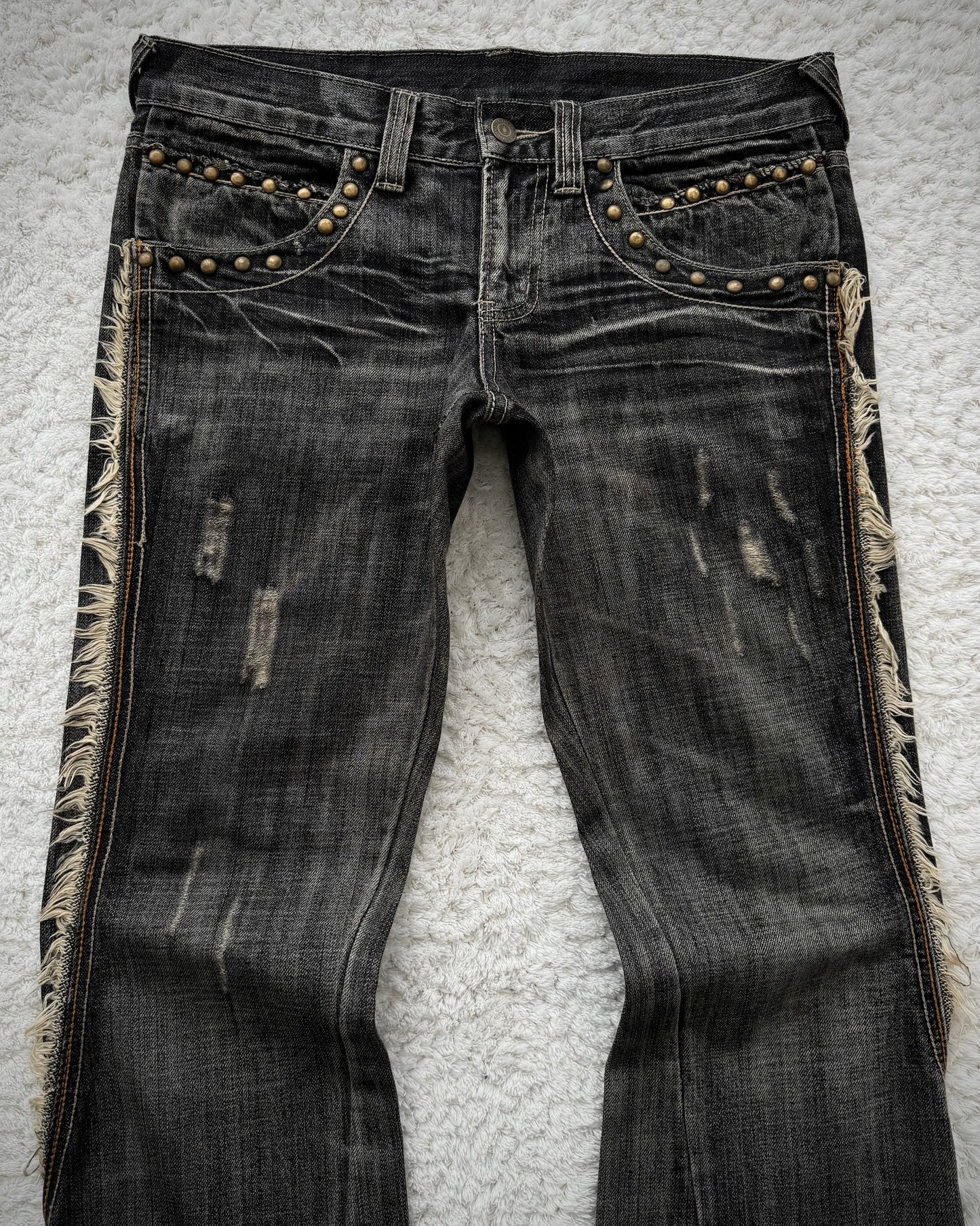 Tornado Mart Studded Spiral Fringe Flared Jeans