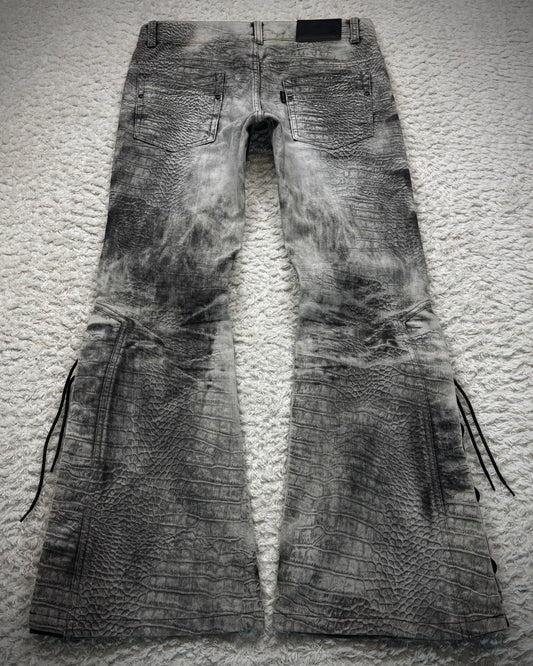 Tornado Mart Crocodile Pattern Lace Up Flared Jeans