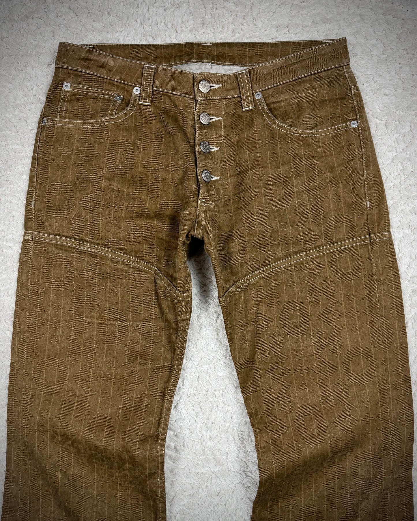 Tornado Mart Vintage Woven Pattern Lace Up Flared Pants