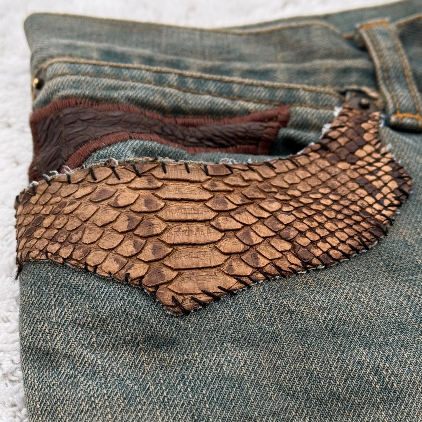 IfSixWasNine „Crazy Mexican“ Snakeskin Flared Lace-Up Jeans