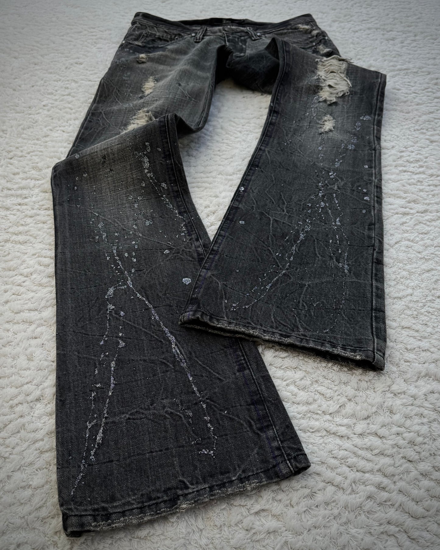 Midas Silver Splatter Coated Distressed Bootcut Denim