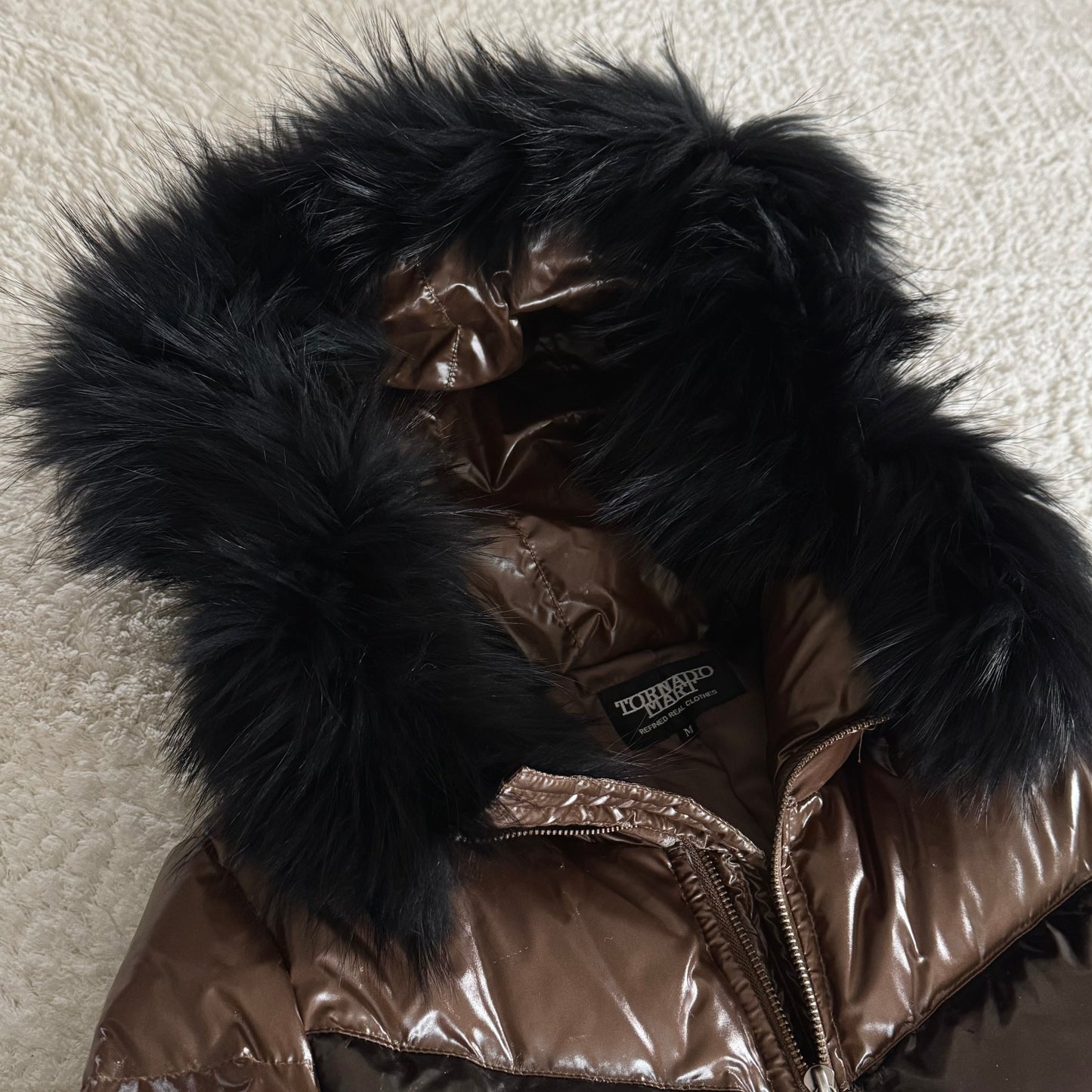 Tornado Mart Glossy Raccoon Fur Puffer Jacket