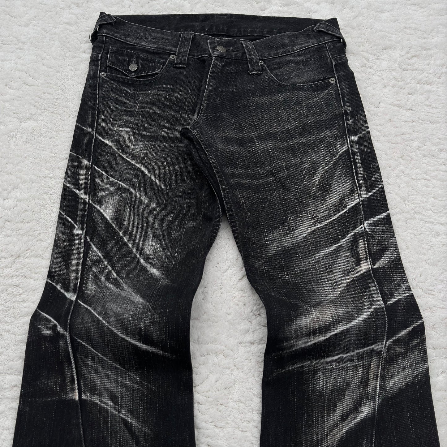 Tornado Mart Whisker Wash Spiral Cut Flared Jeans