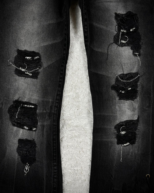 K.U.I Pierced Python Detailed Lace Up Flared Jeans