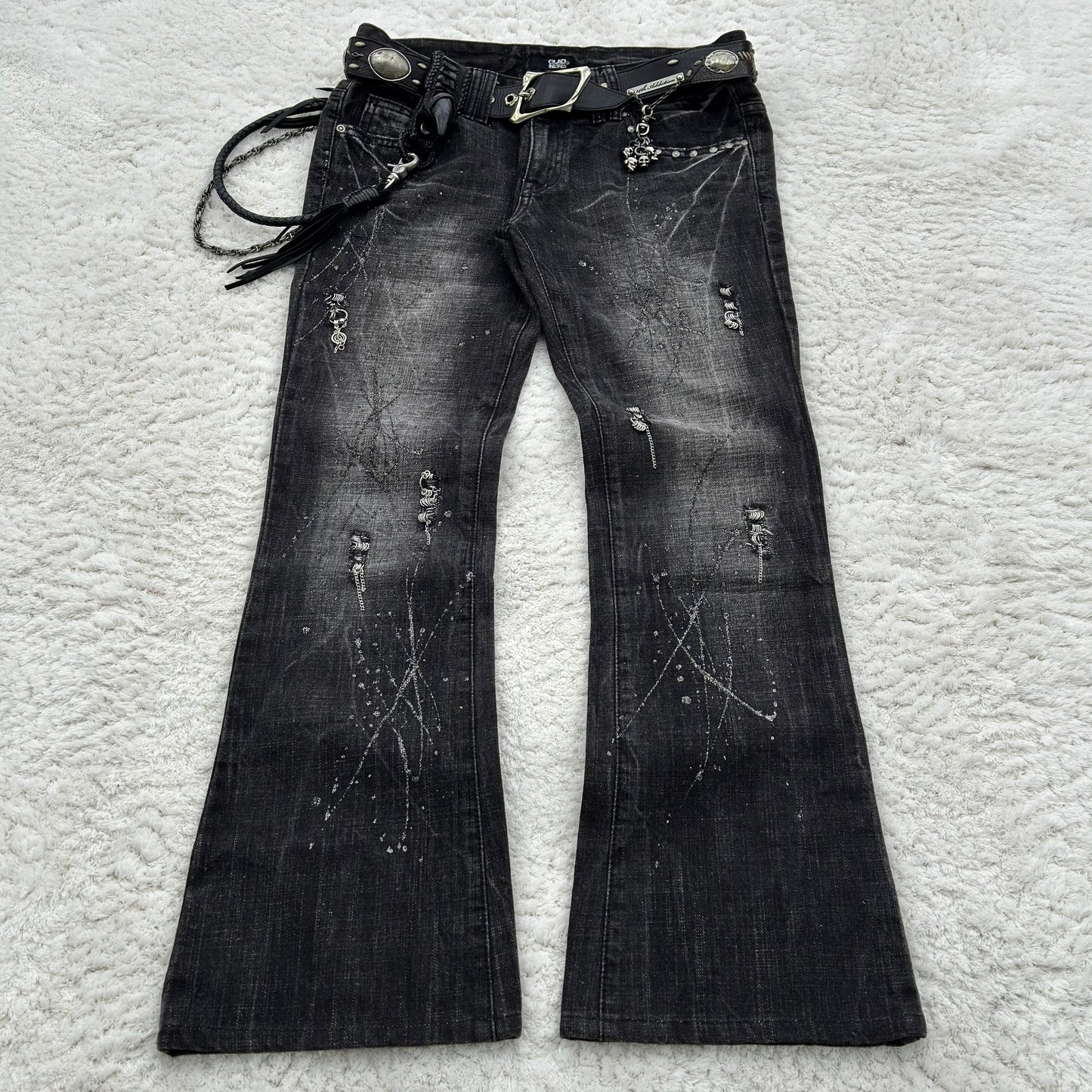 Glad News Pierced Glitter Strokes Flared Jeans