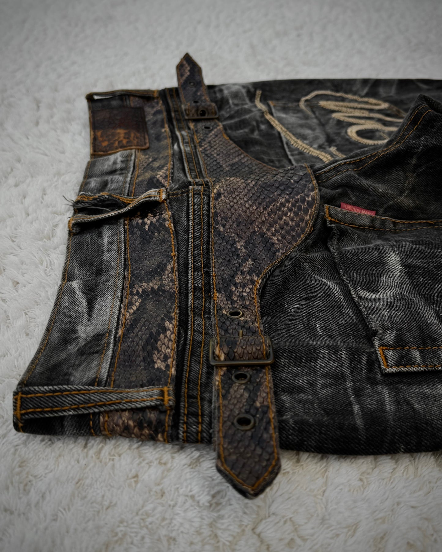 Tornado Mart Python Belted Flared Jeans