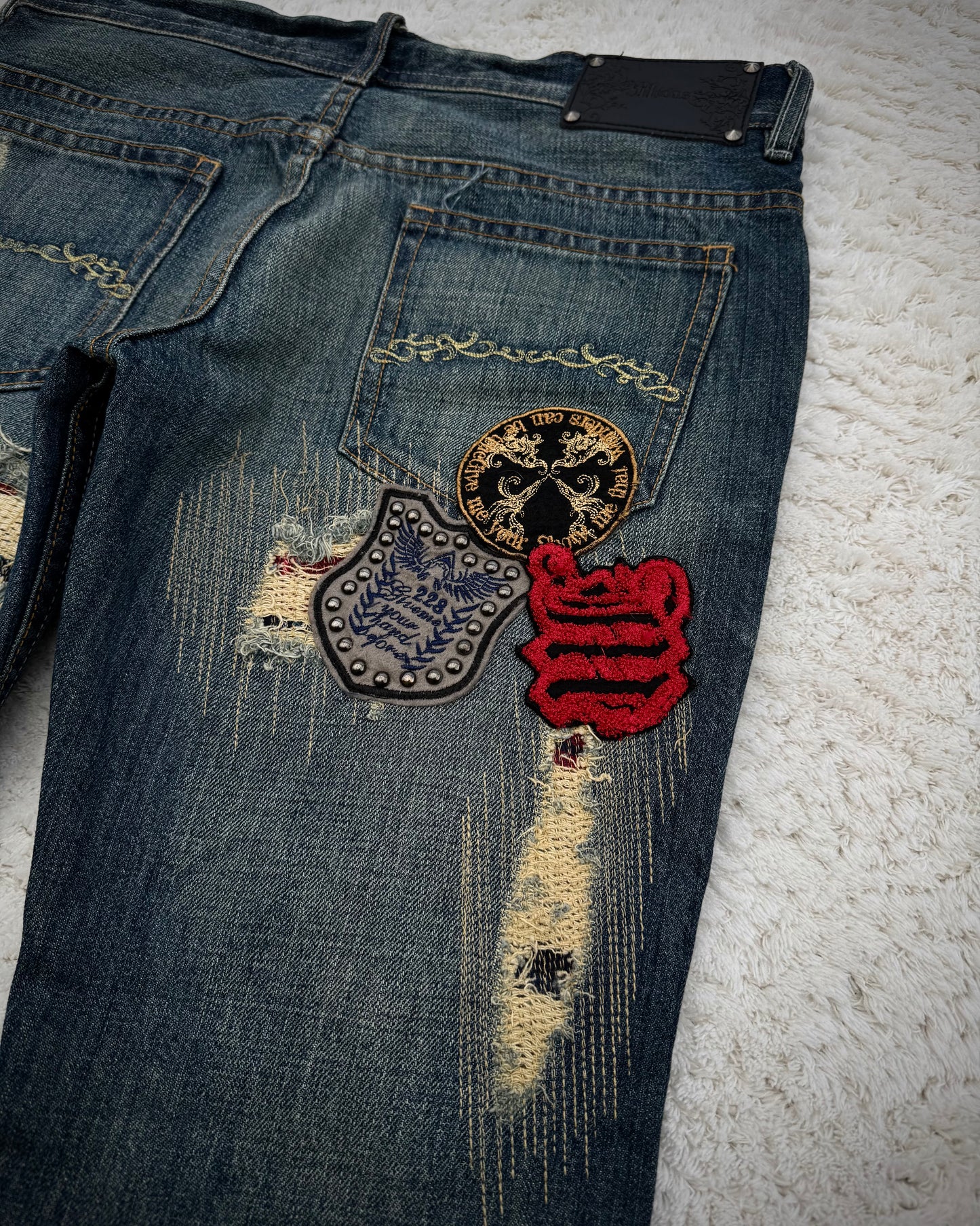 Midas Stitch Repaired Distressed Flared Jeans