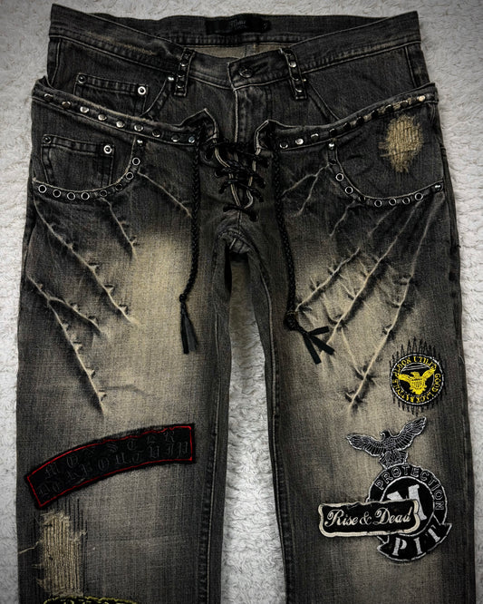 Midas Double Waisted Lace Up Clawmarks Flared Jeans