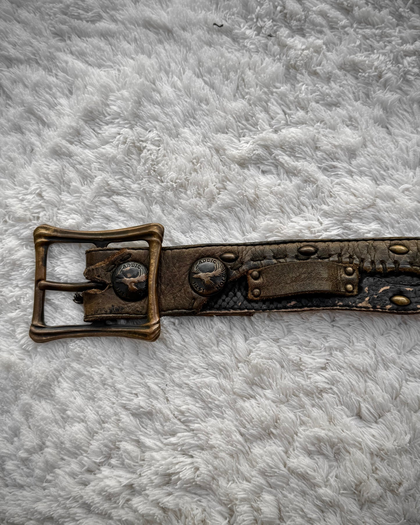 14th Addiction Scar Stitched Studded Belt