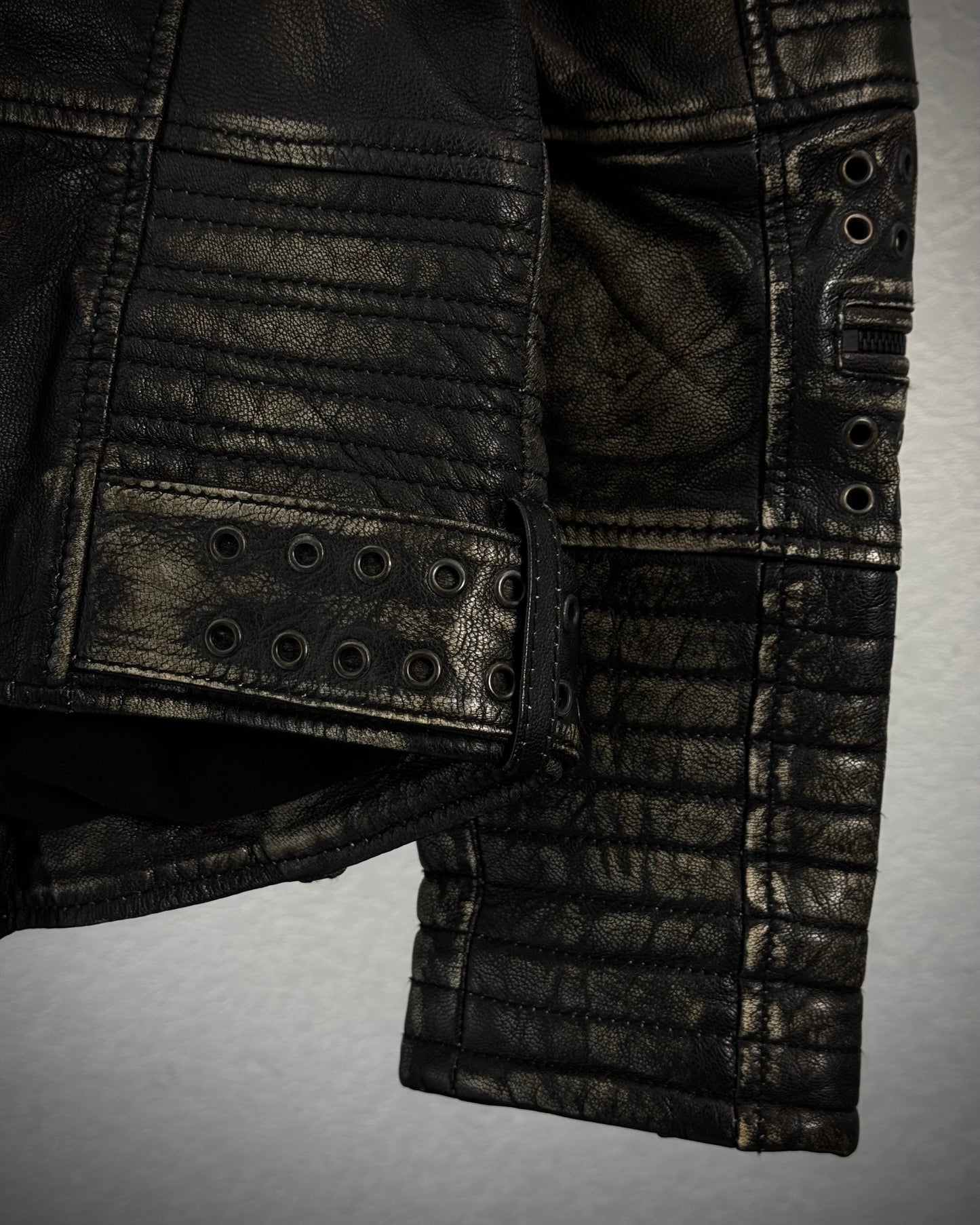 True Prodigy Grommeted Vintage Leather Biker Jacket