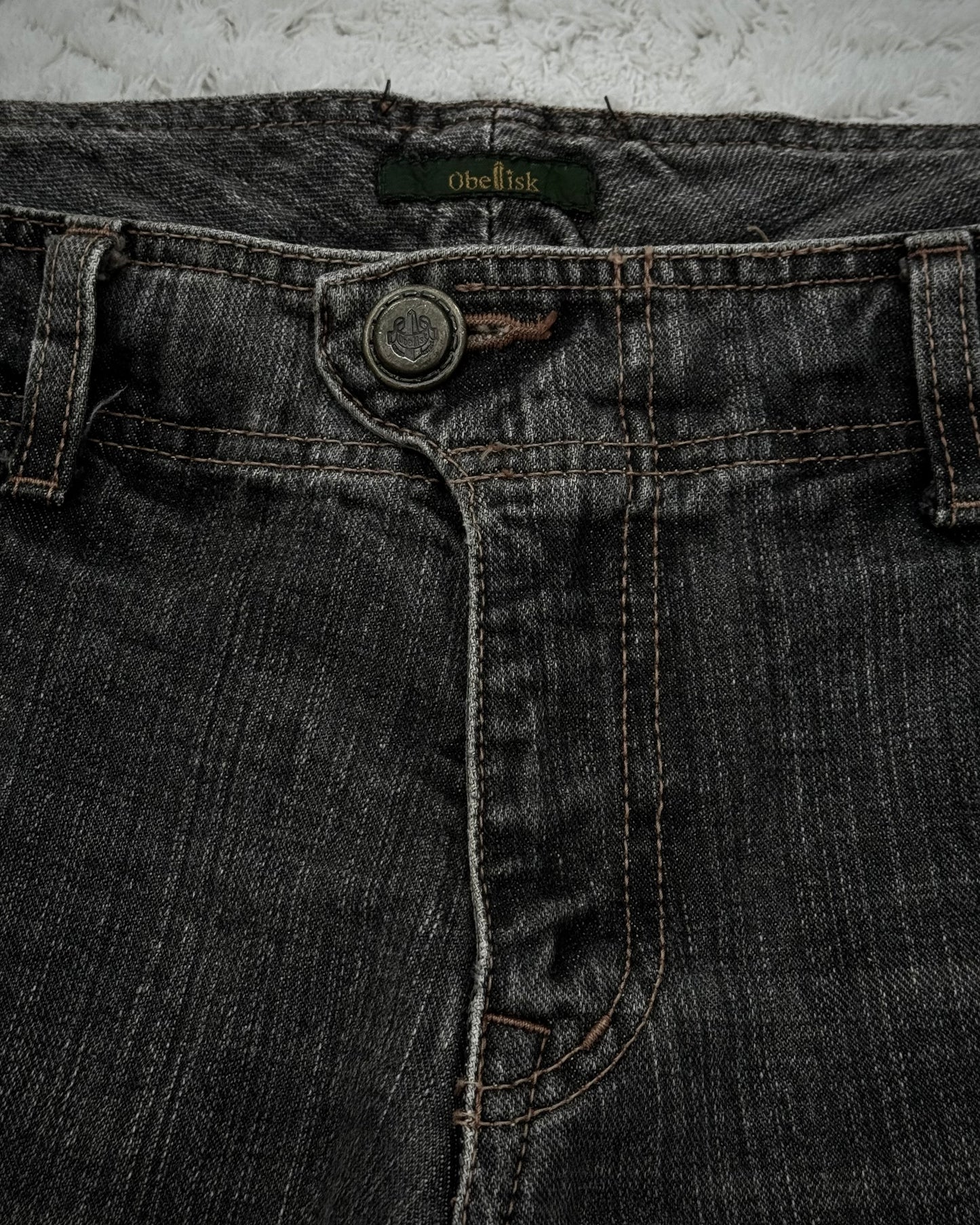 Obelisk Studded Distressed Design Flared Jeans