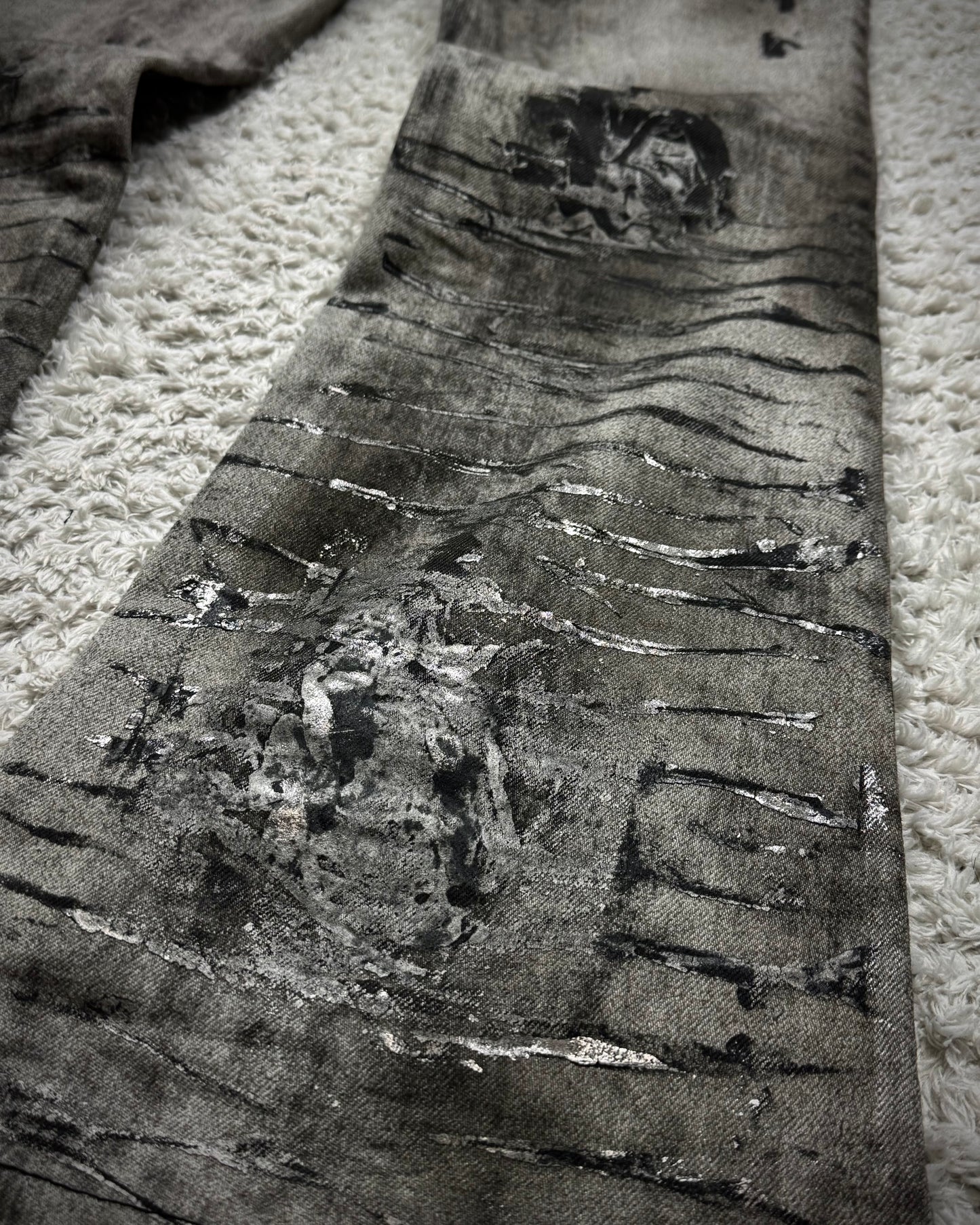 Tornado Mart Silver Clawmarks Coated Flared Jeans