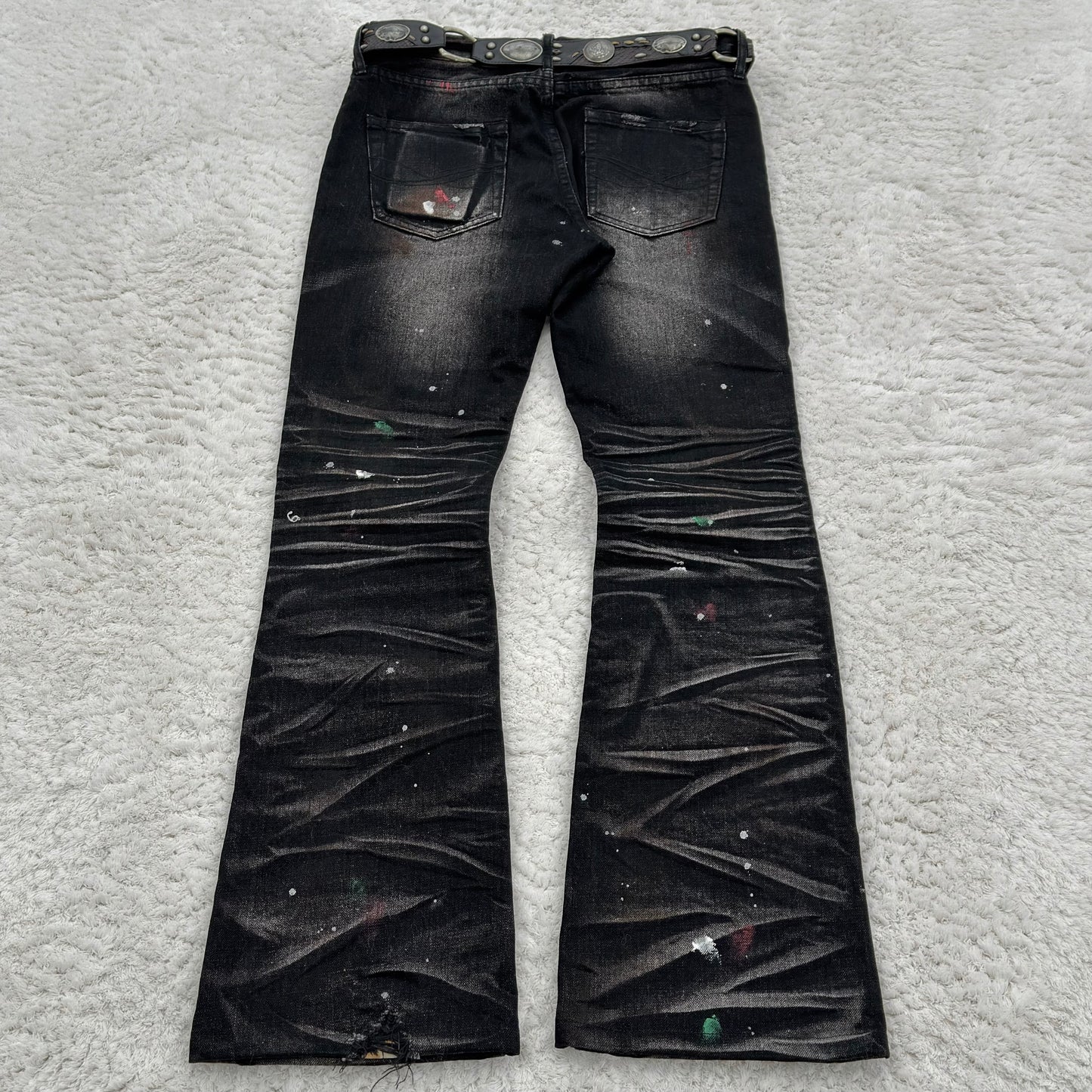 CavariA Cheetah Repair Distressed Bootcut Jeans