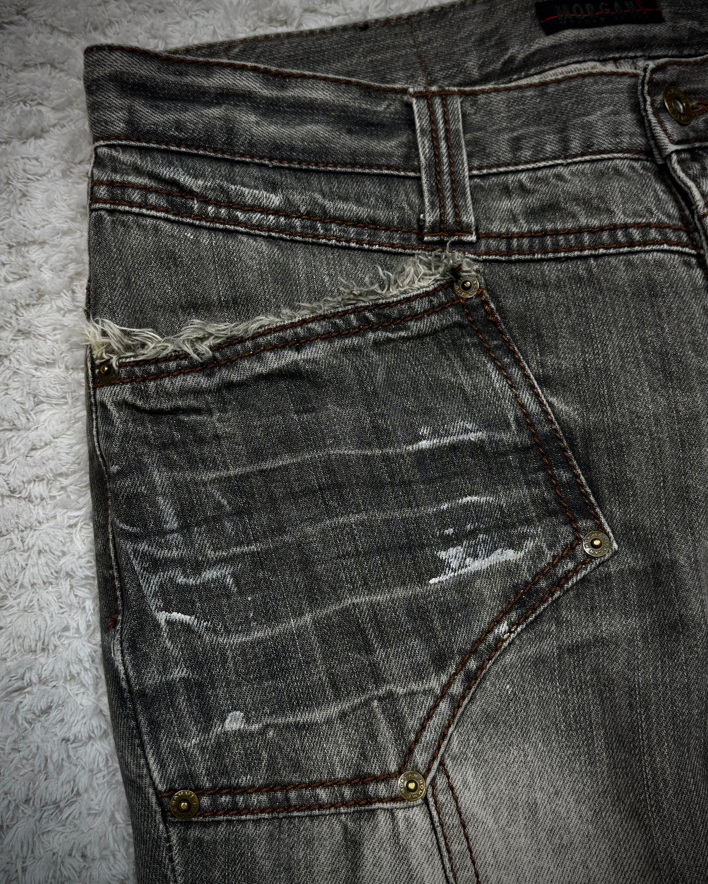 Morgan Homme Fringed Flap Pockets Flared Jeans