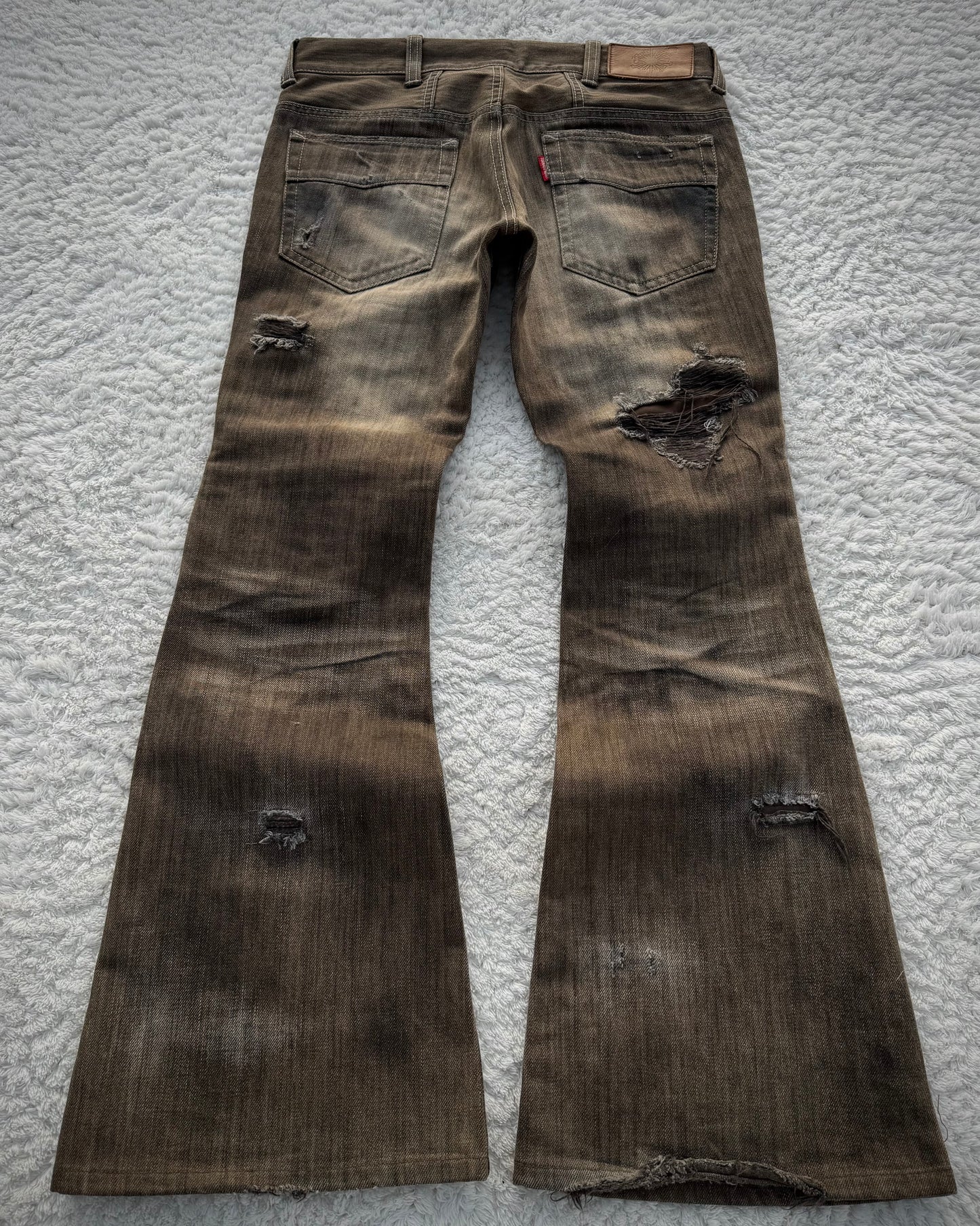Tornado Mart Crocodile Repaired Crash Flared Jeans