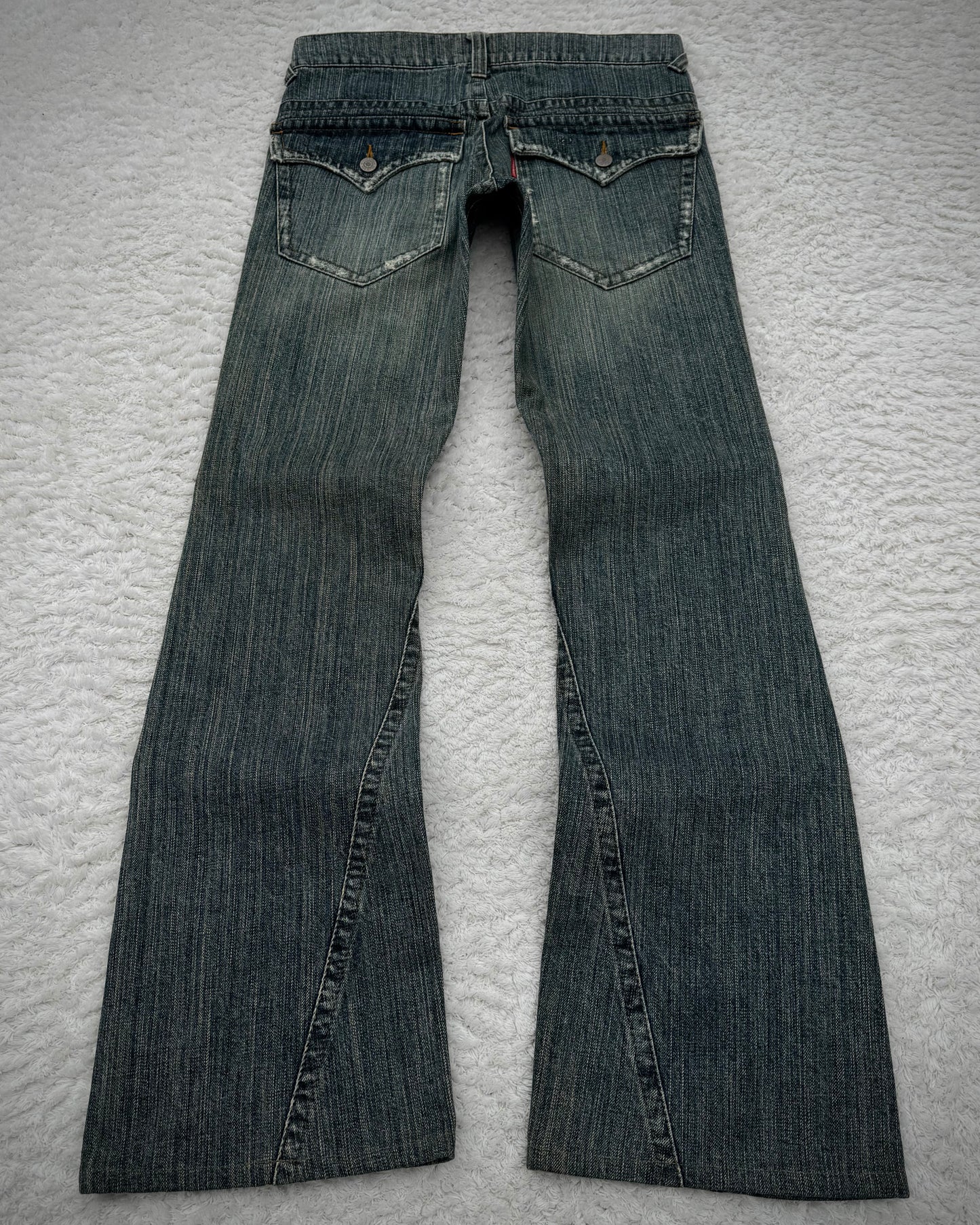 Tornado Mart Western Mud Washed Spiral Flared Jeans