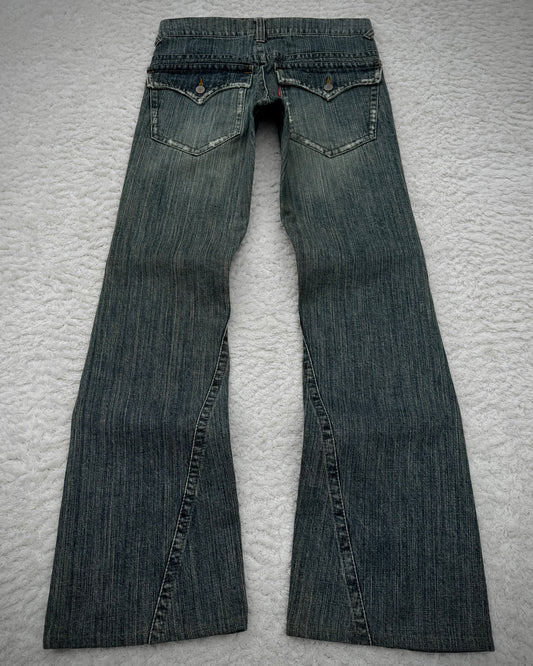 Tornado Mart Western Mud Washed Spiral Flared Jeans