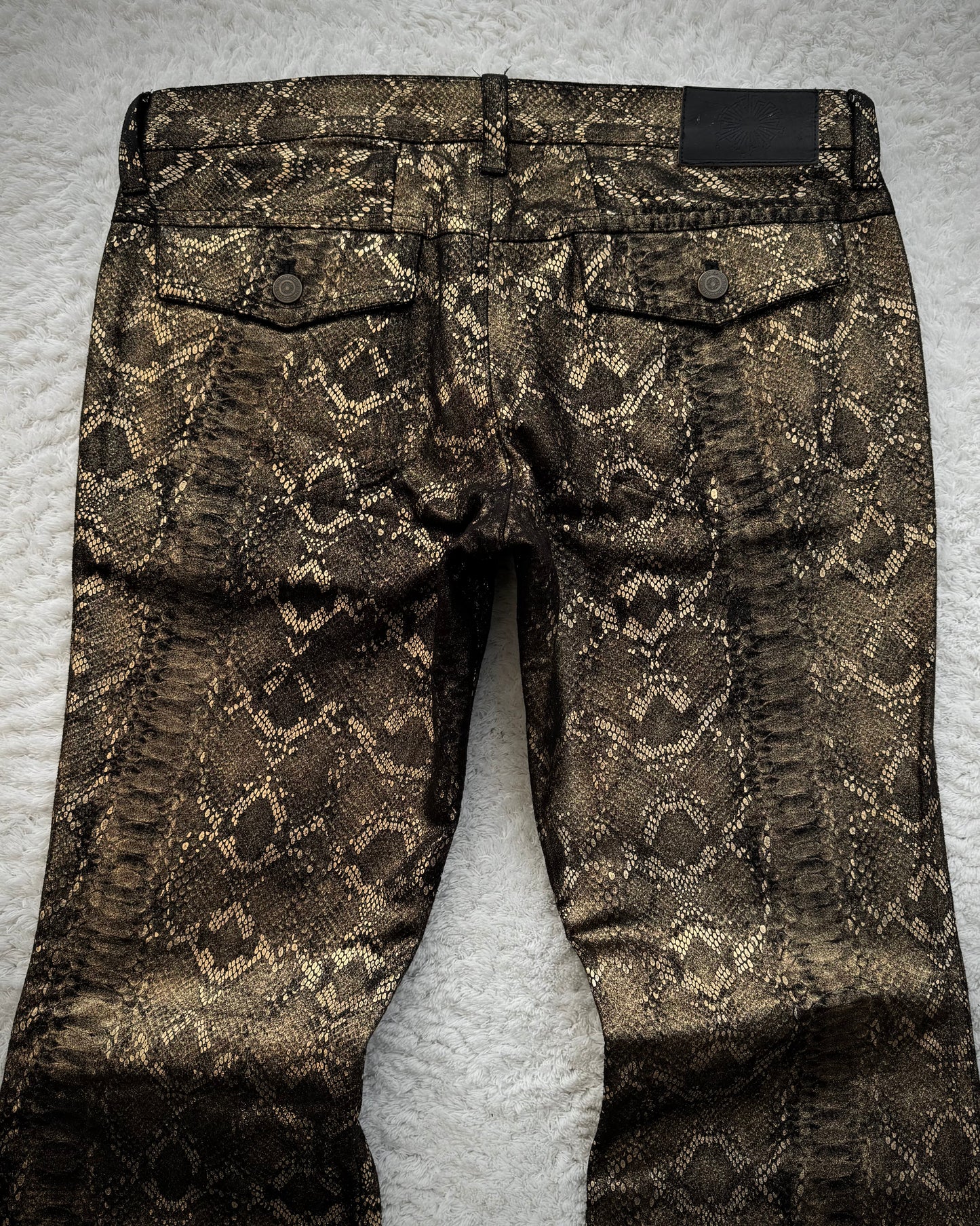 Tornado Mart Golden Snakeskin Pattern Flared Pants