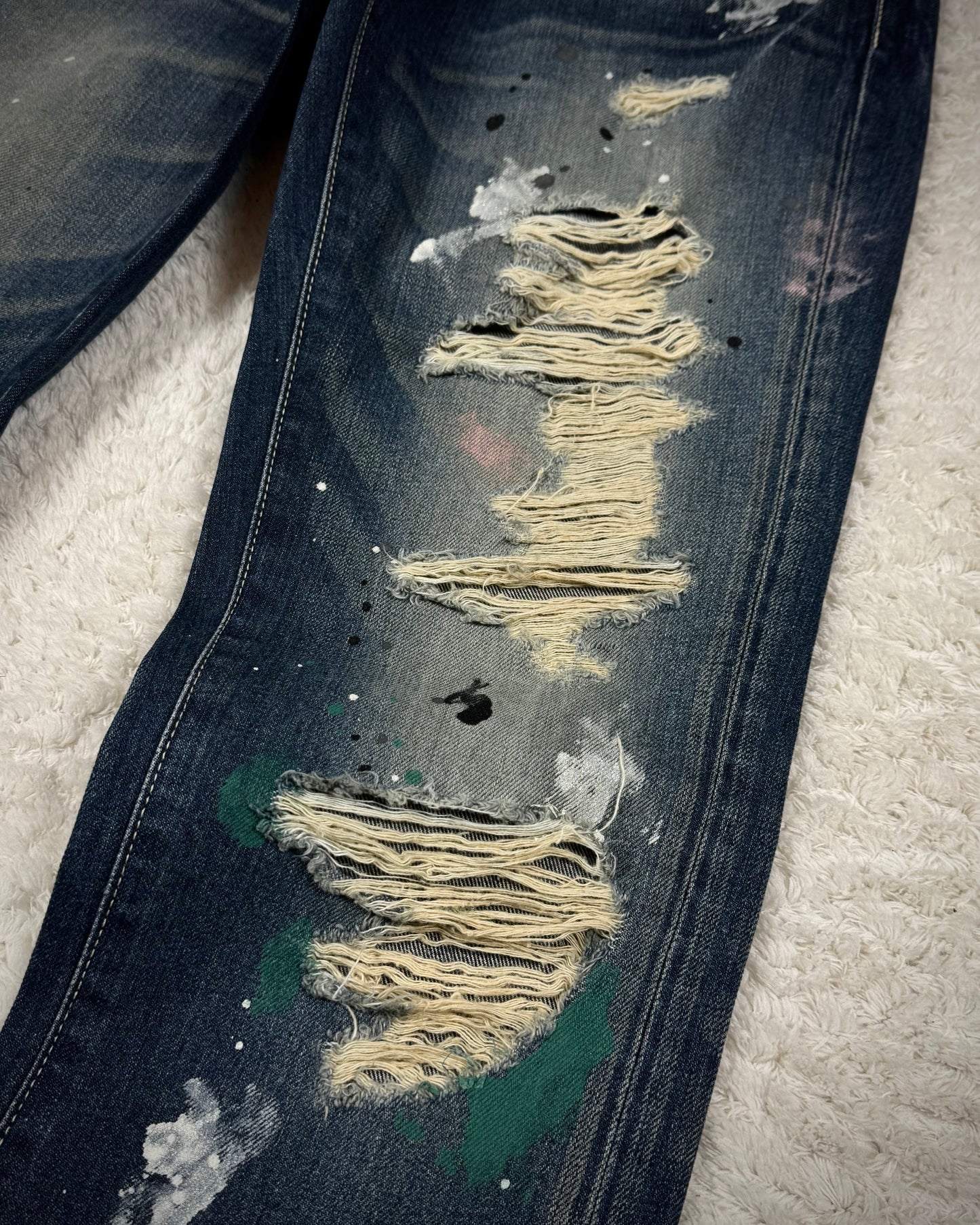 Vanquish Paint Splatter Distressed Flared Jeans