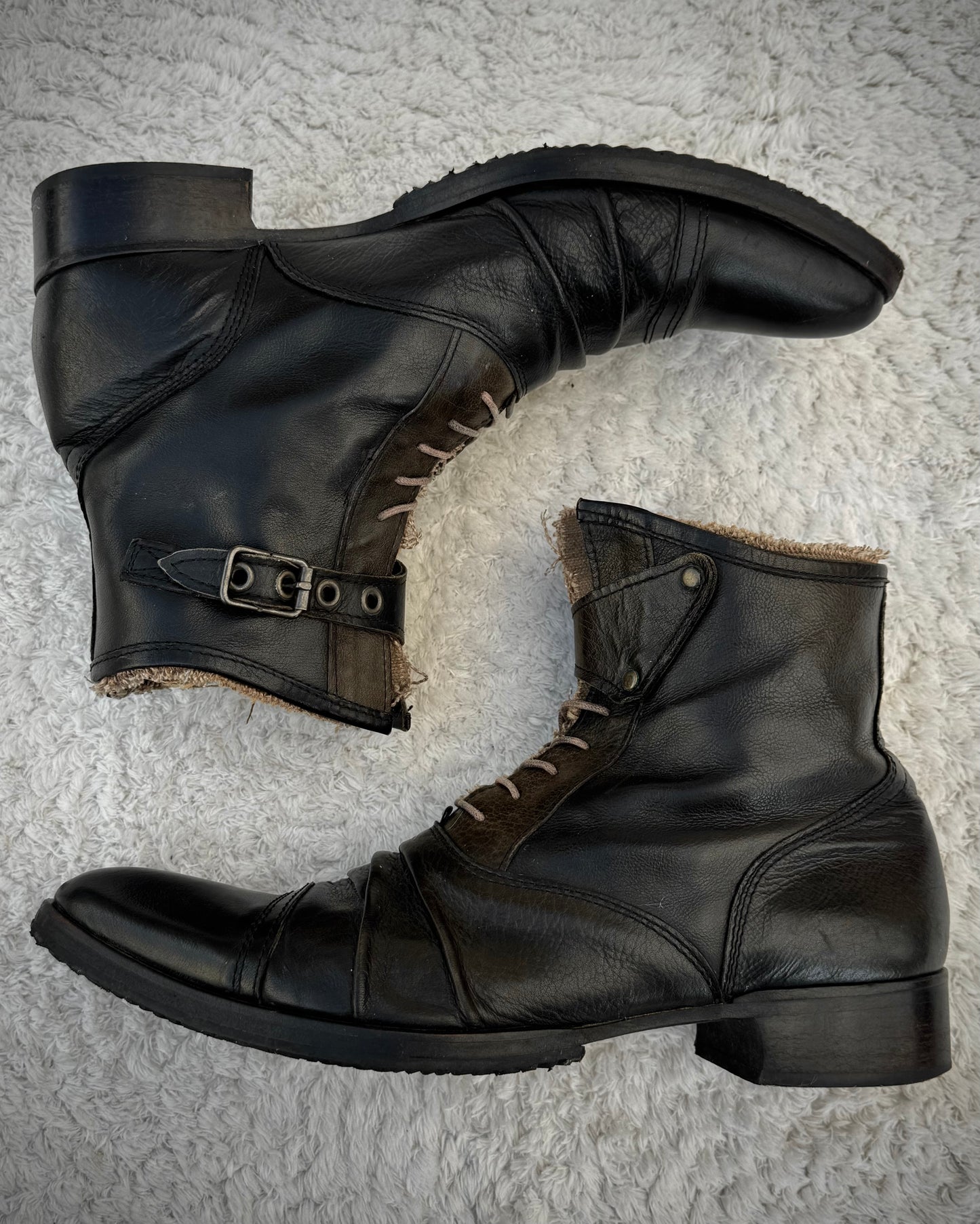 Alfredo Bannister Layered Wrinkled Leather Pointed Boots