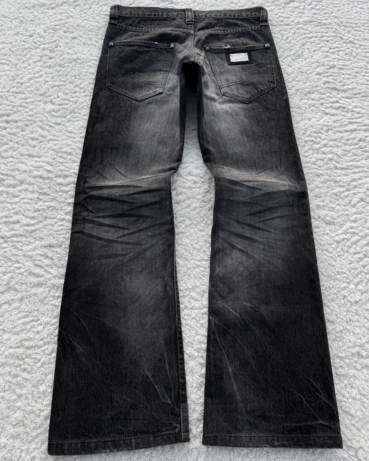 Semantic Design Crocodile Pattern Print Flared Jeans