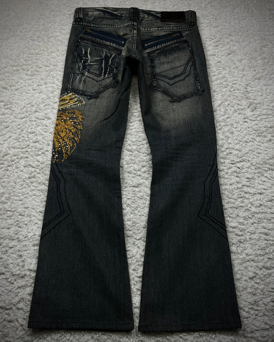 Tornado Mart Tribe Skull Embroidery Flared Jeans