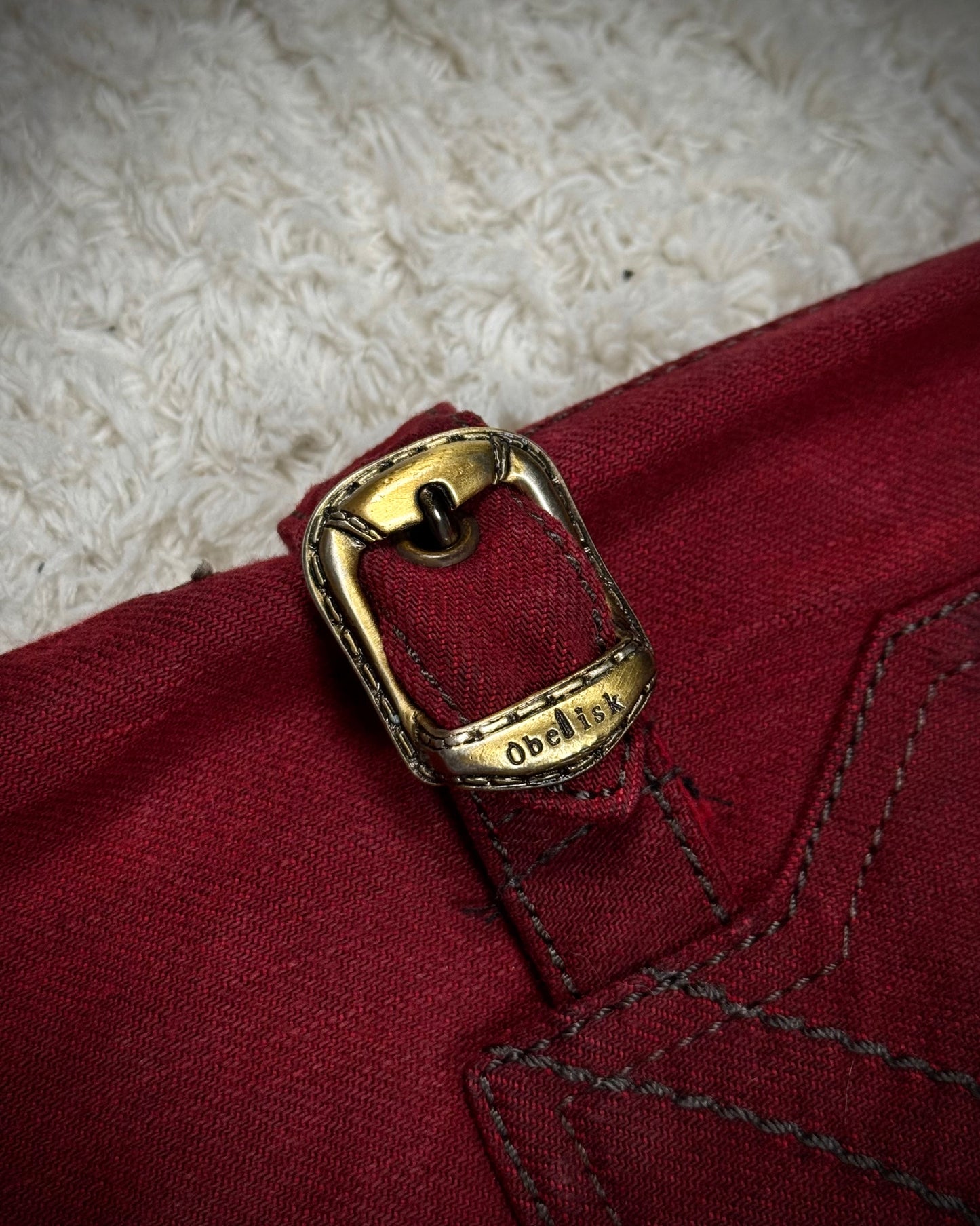 Obelisk Crimson Multi-Zip Bootcut Biker Jeans