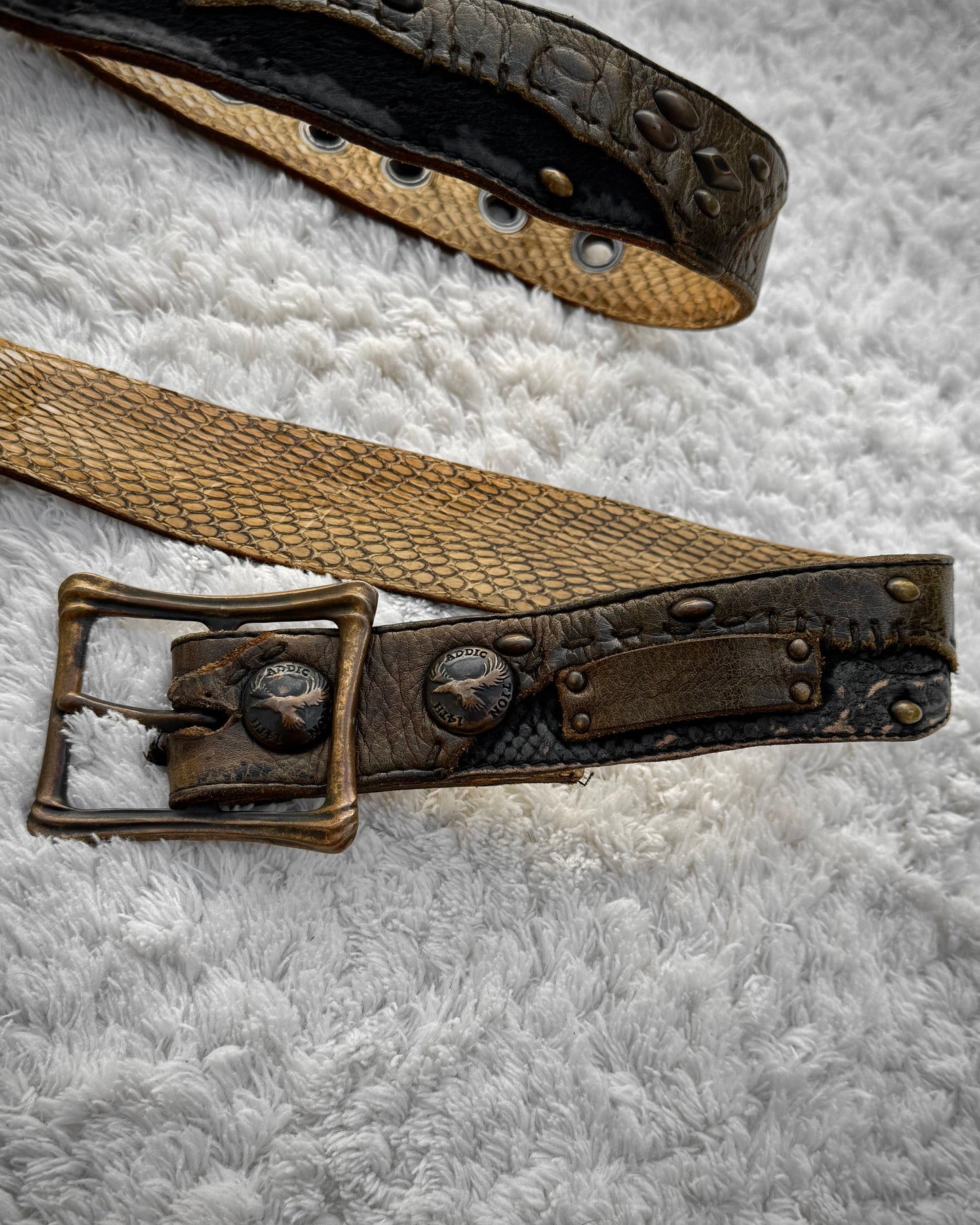 14th Addiction Scar Stitched Studded Belt