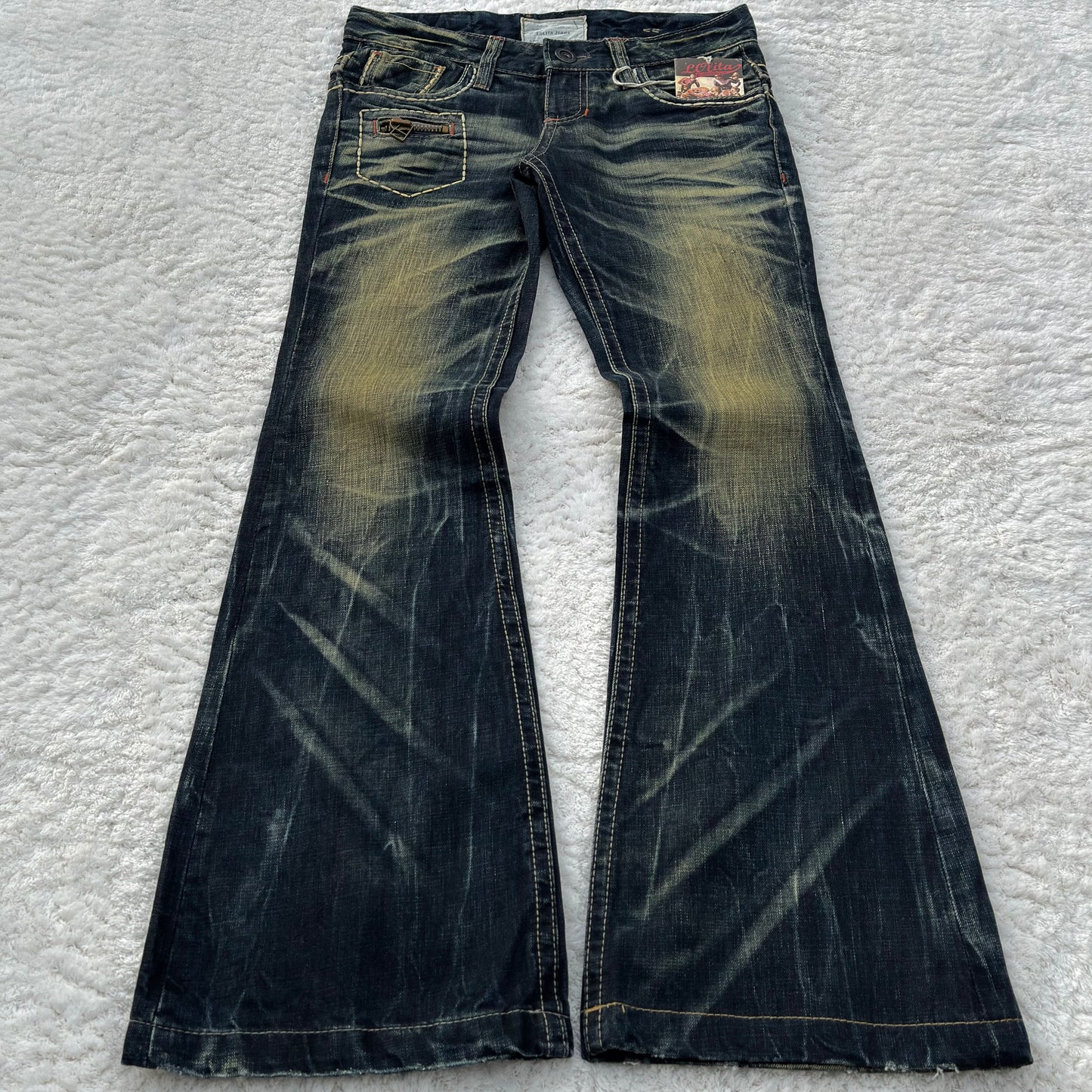 Lolita Stitched Pocket Mud Washed Flared Jeans