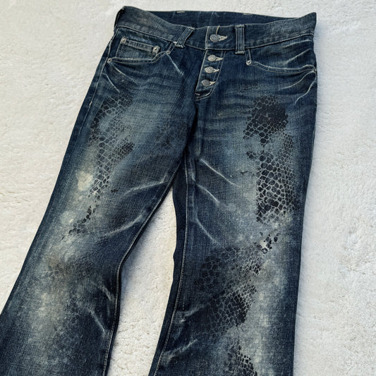 Tornado Mart Snakeskin Details Flared Jeans