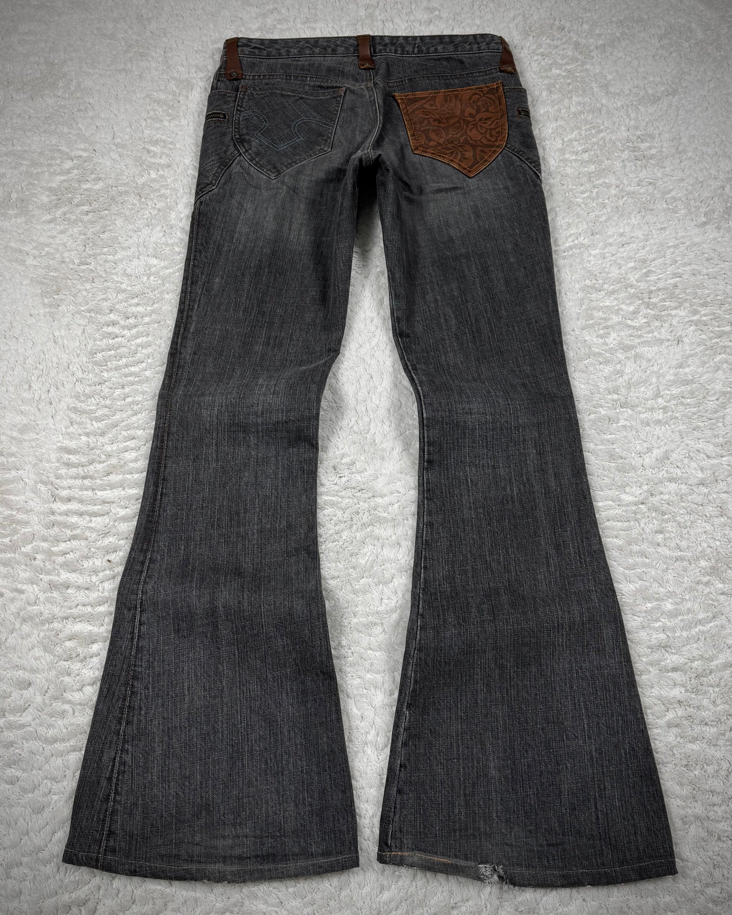 Obelisk Vintage Leather Pocket Flared Jeans