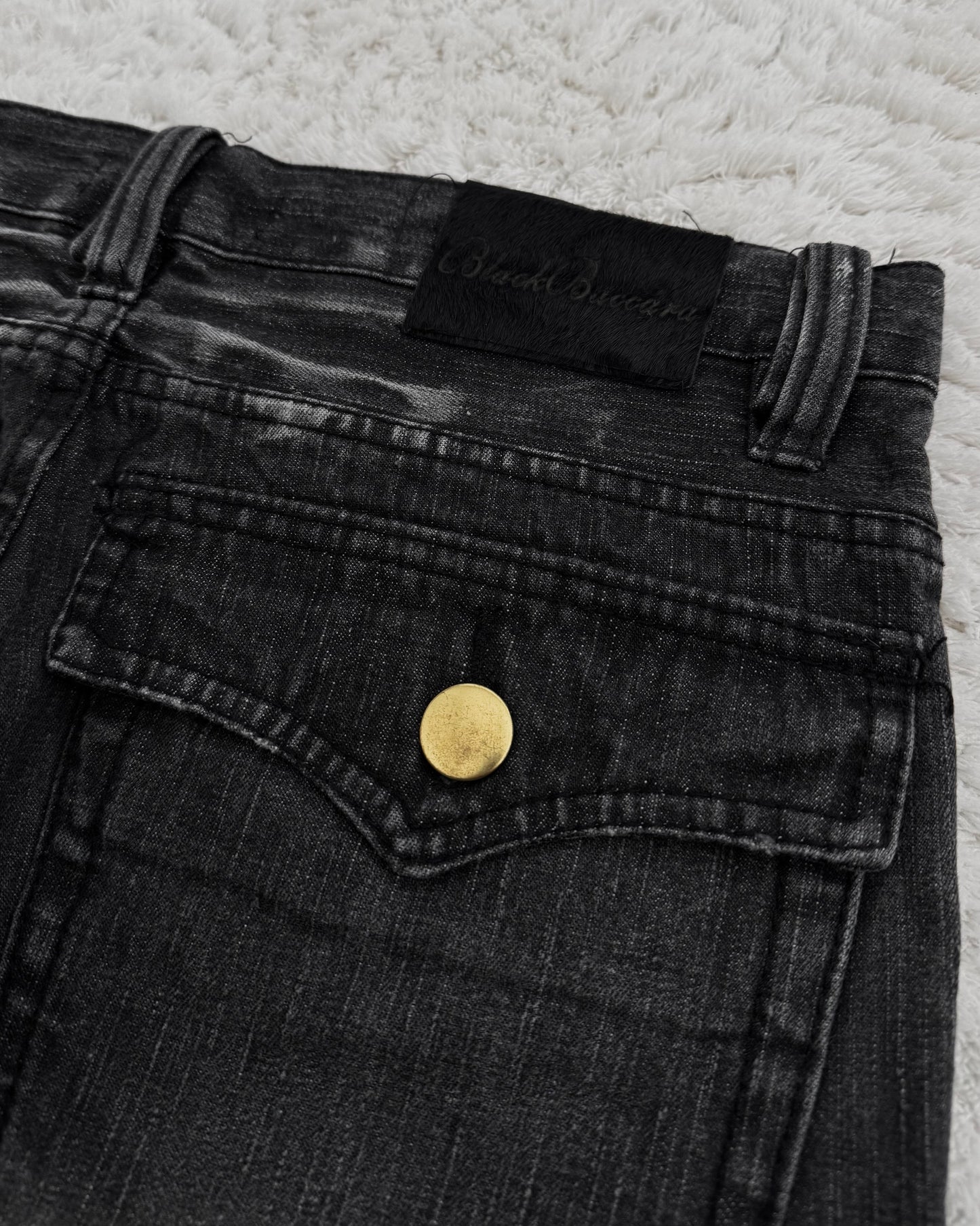 Black Baccara Pierced Shatter Washed Bootcut Jeans