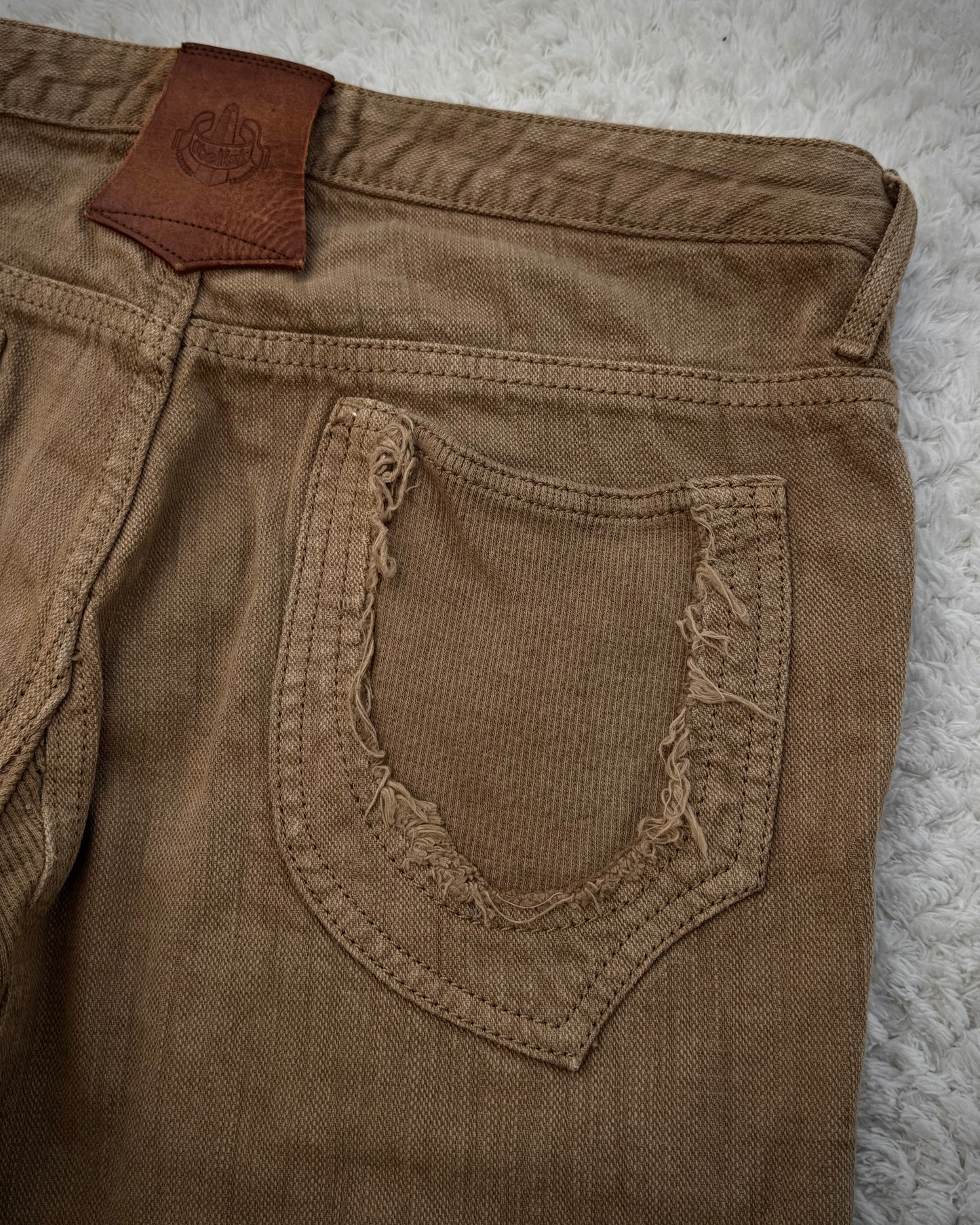 Obelisk Sand Washed Sword Knee Rib Detailed Flared Jeans