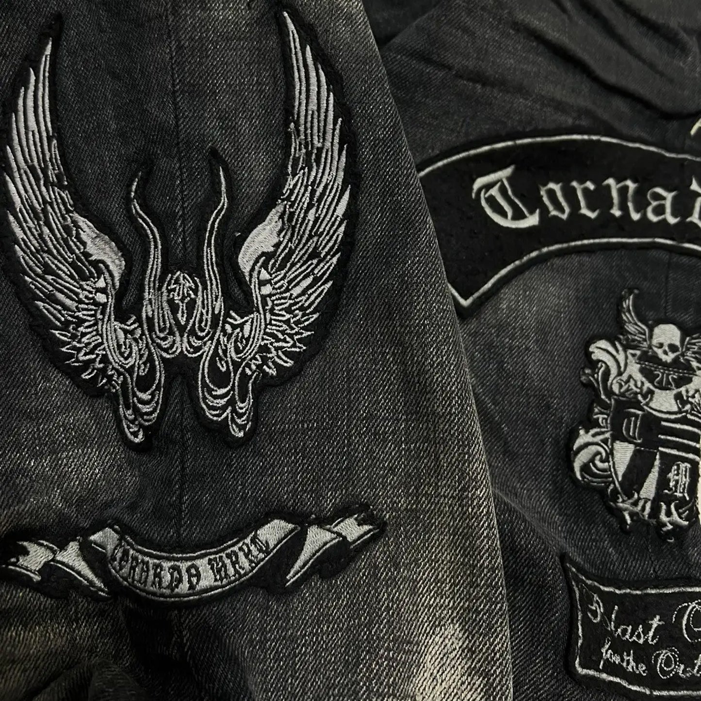 Tornado Mart Embroidery Patches Flared Jeans