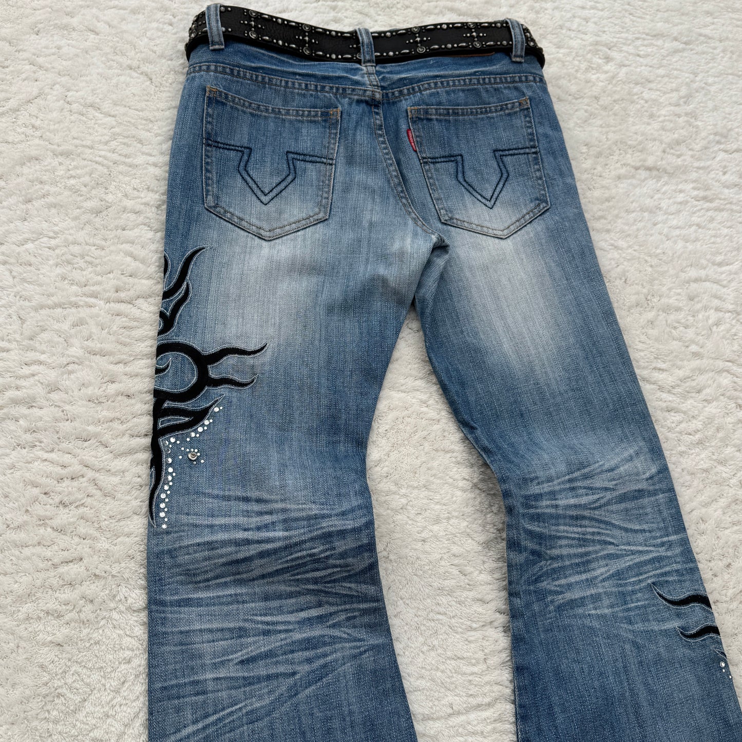 Tornado Mart Tribals Embroidered Flared Jeans with Crystals