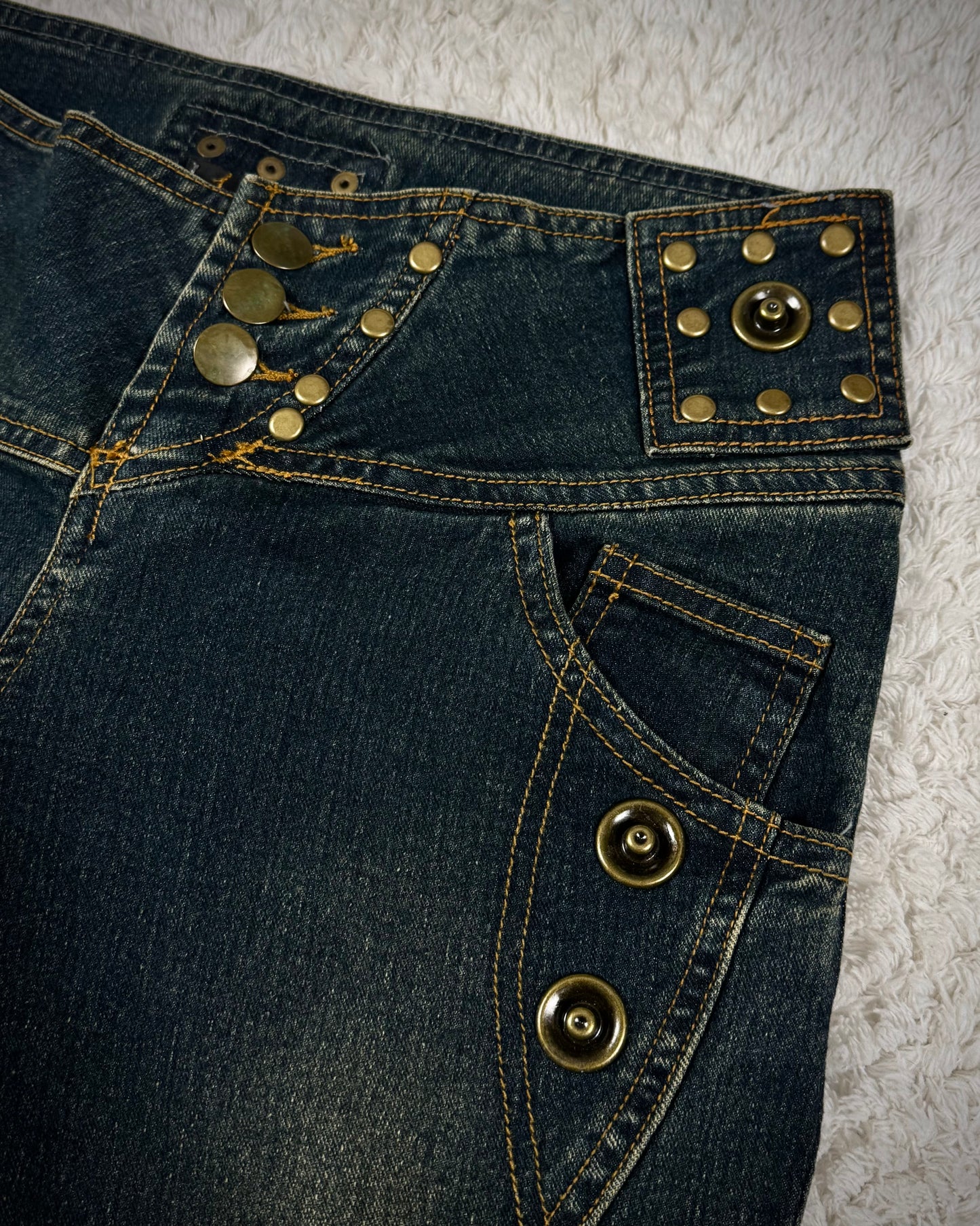 Dreamkey Mud Washed Studded Bell Bottom Flared Jeans