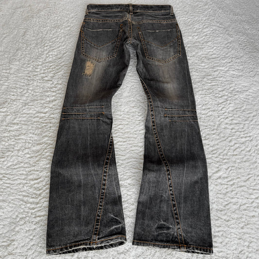 Jack Rose Zig Zag Stitch Repaired Distressing Flared Jeans