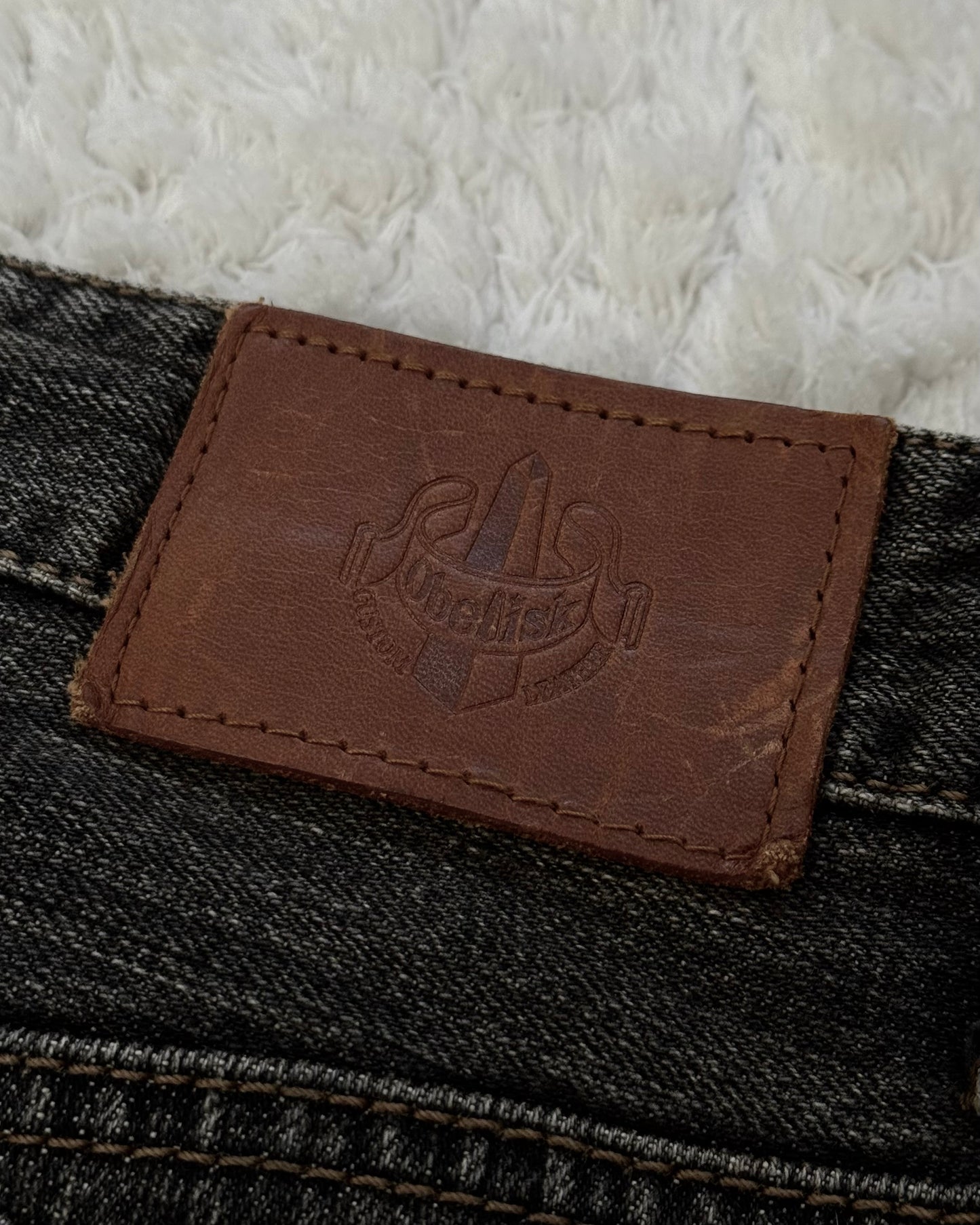 Obelisk Fringe Distressed Flared Jeans