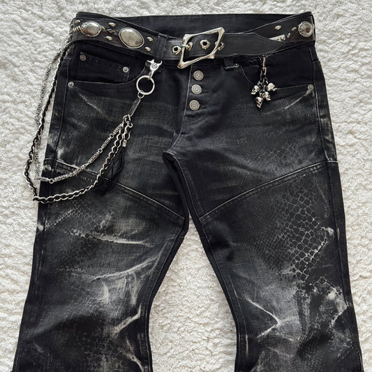 Tornado Mart Snakeskin Imprint Flared Lace-Up Jeans