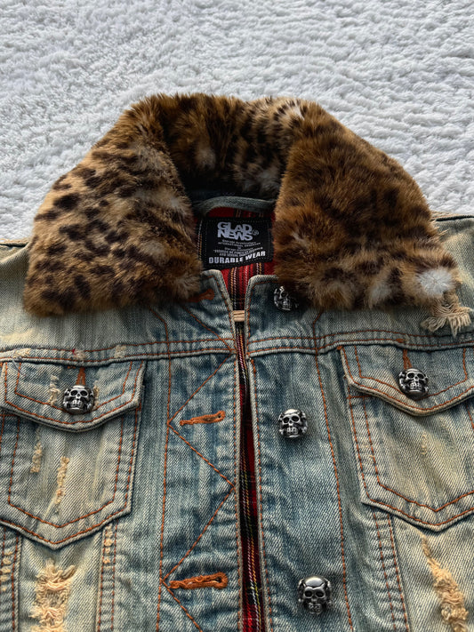 Glad News Leopard Fur Collar Denim Jacket