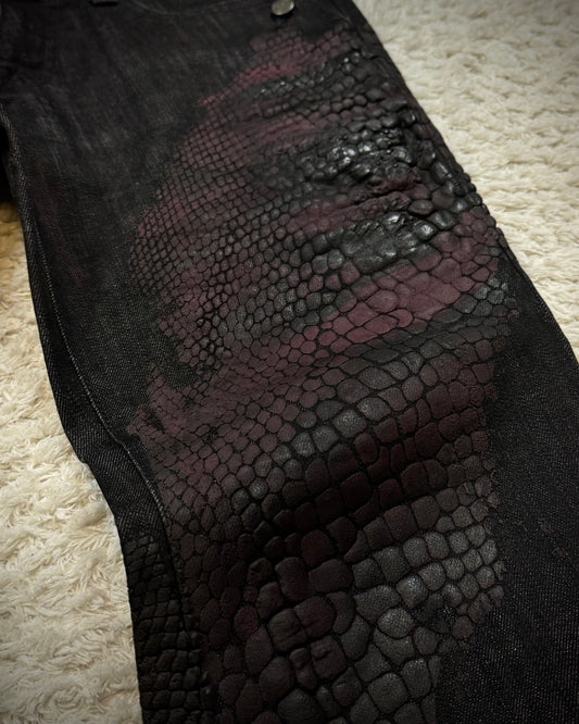 Tornado Mart 3D Python Coated Flared Jeans