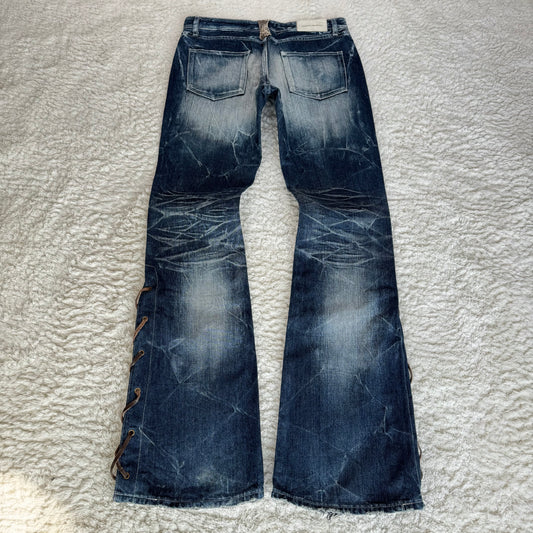 Fuga Python Detailed Flared Lace Up Jeans