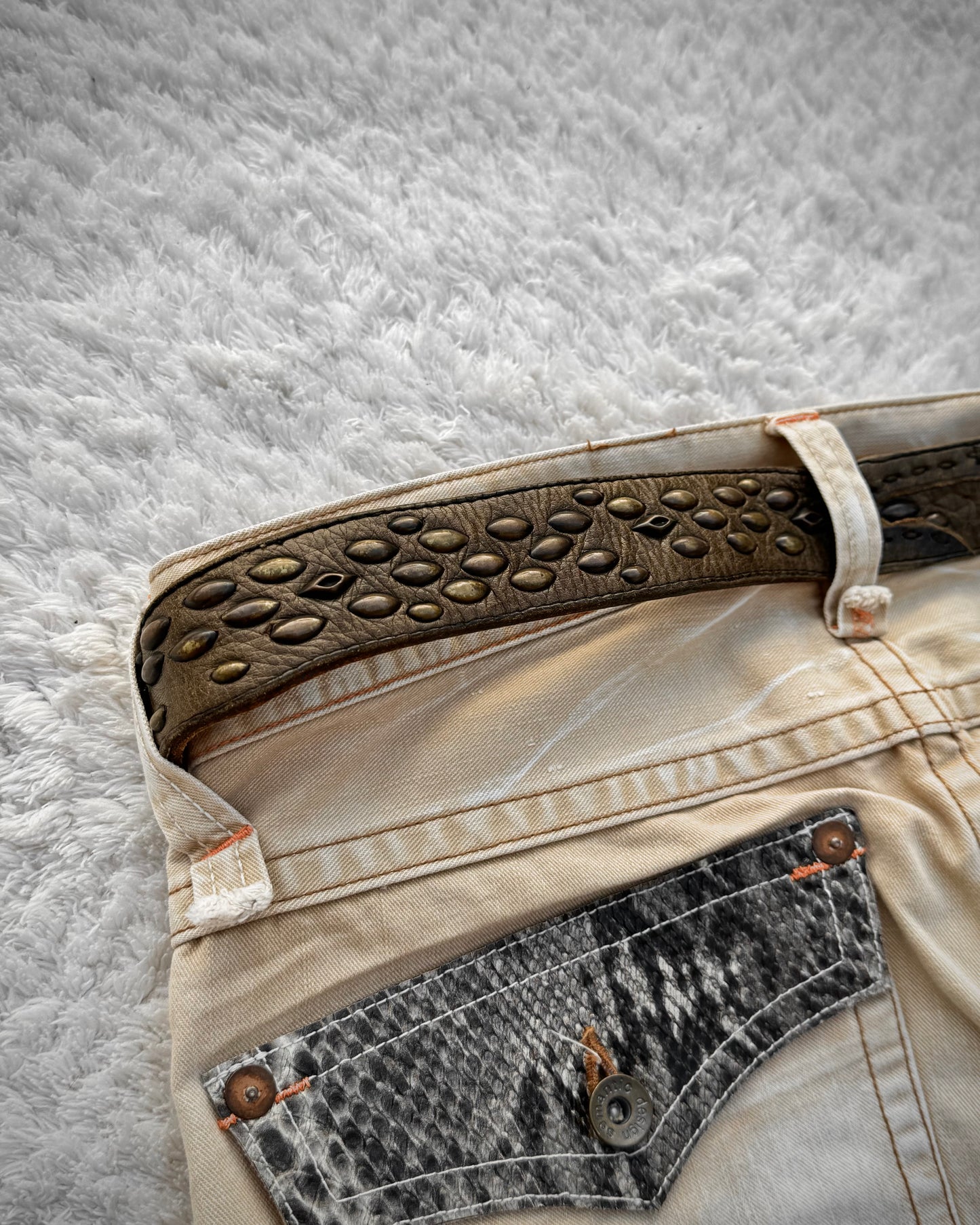 14th Addiction Scar Stitched Studded Belt