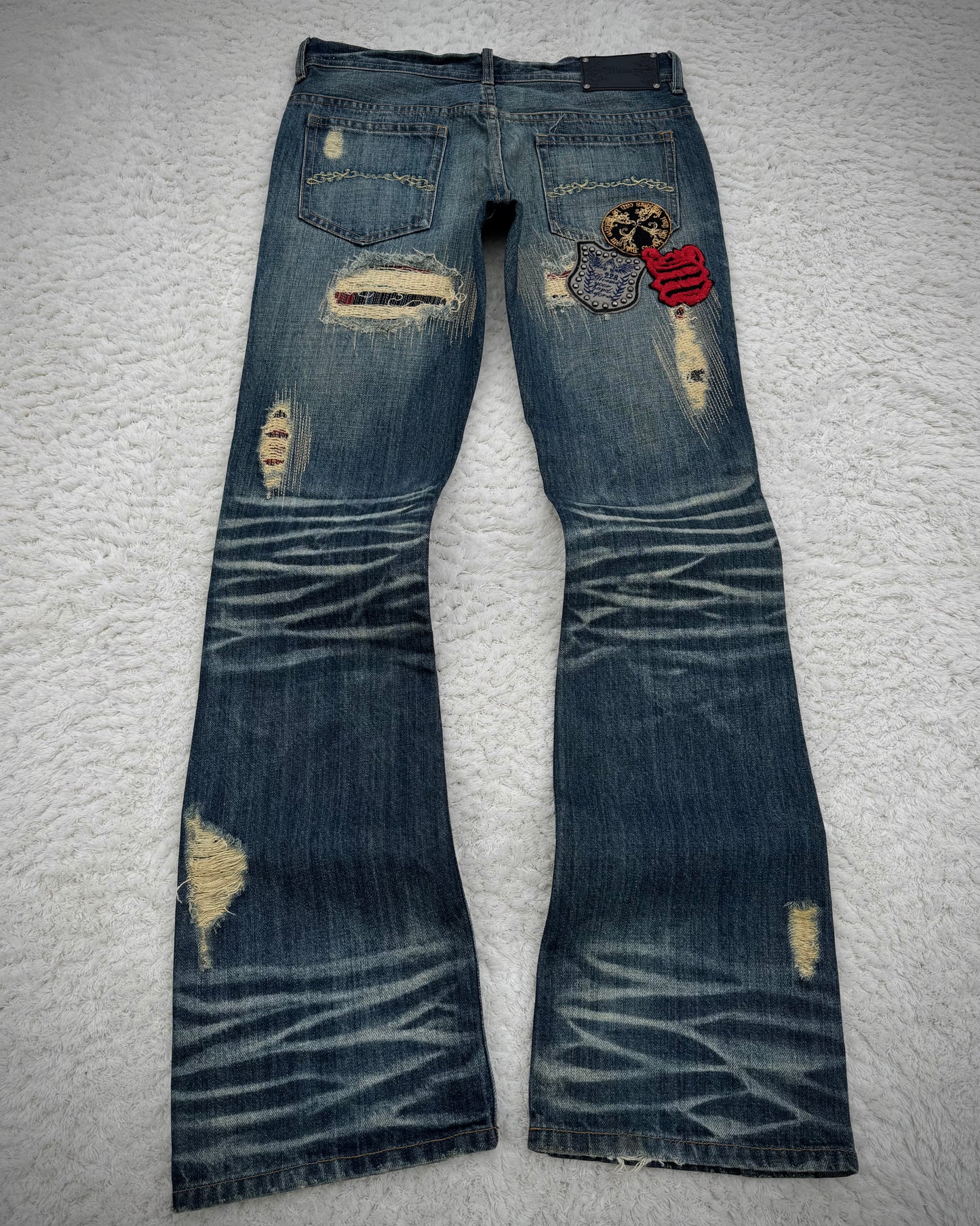 Midas Stitch Repaired Distressed Flared Jeans